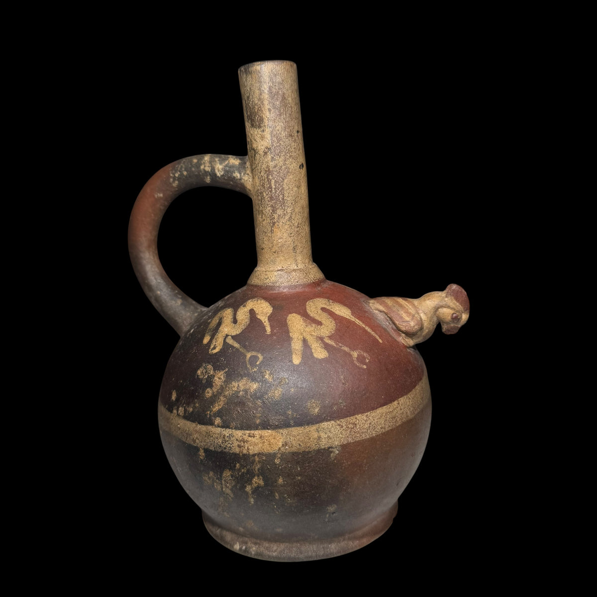 Pre-Columbian Moche IV Painted Bird Stirrup Vessel