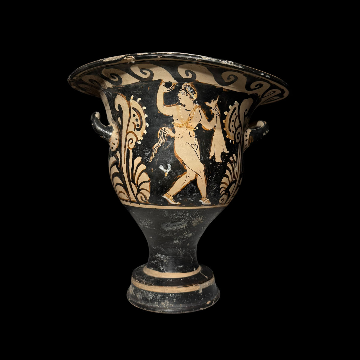 Ancient Campanian Red-Figure Bell Krater with Satyr