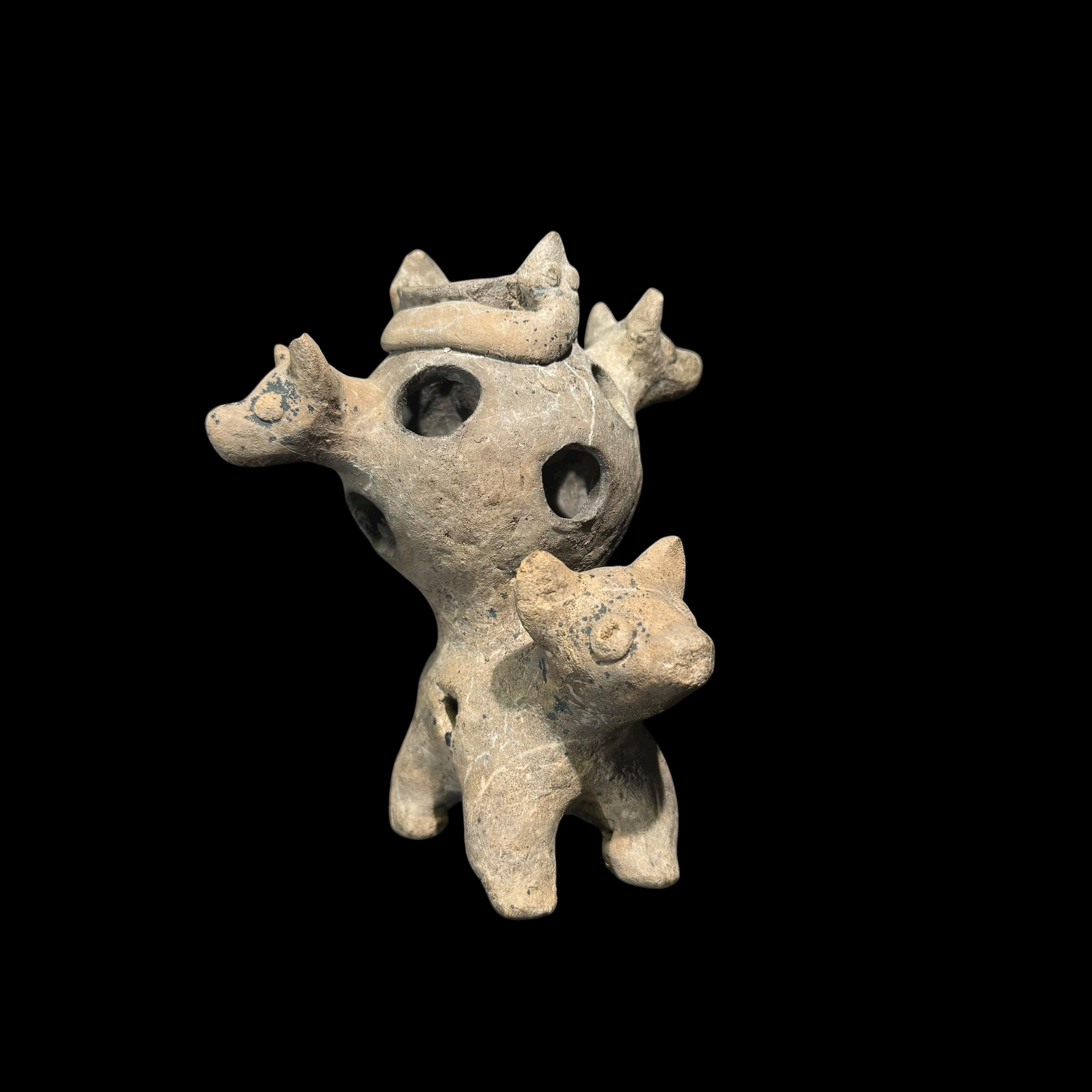 Rare Pre-Columbian Colima Dogs with snakes incensario