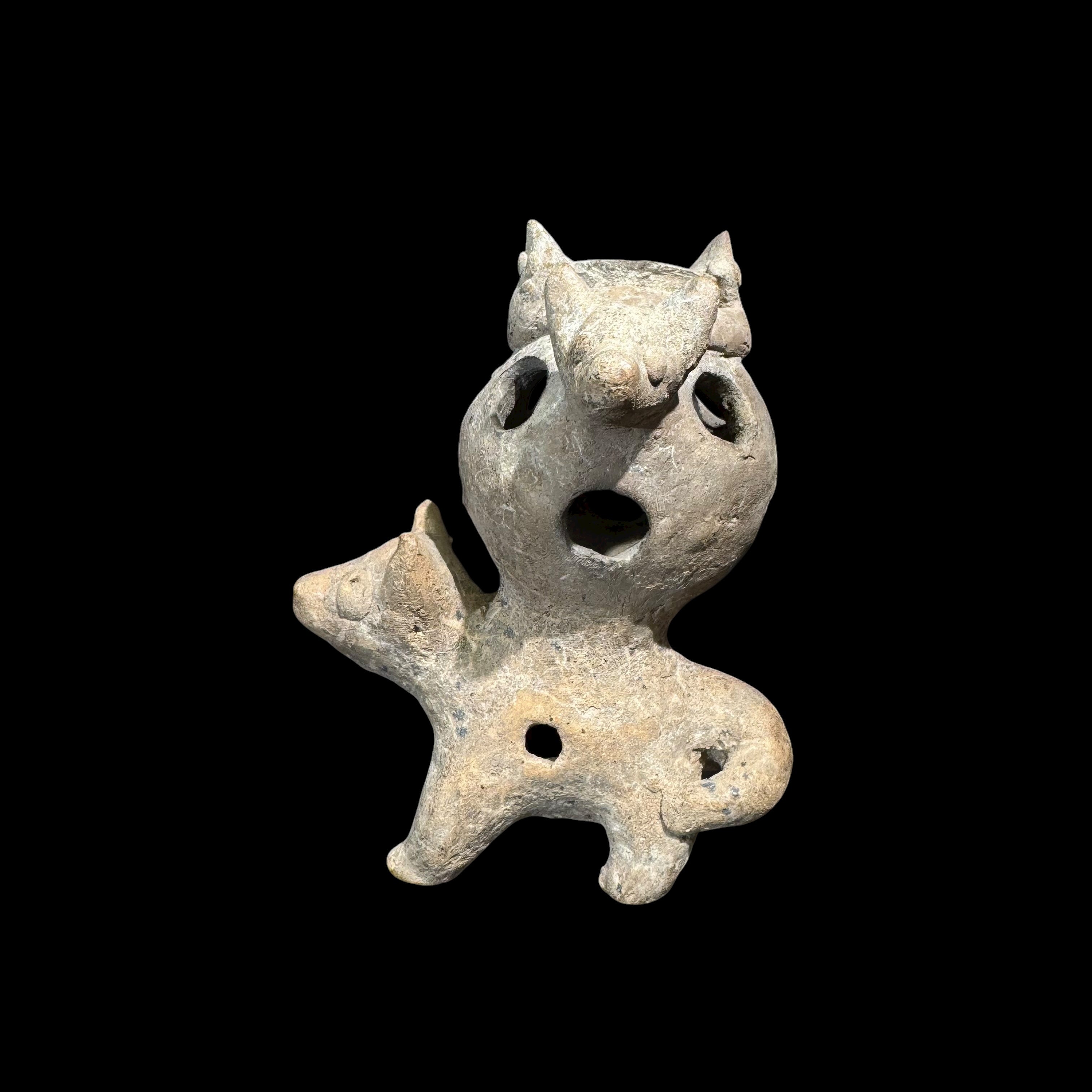Rare Pre-Columbian Colima Dogs with snakes incensario