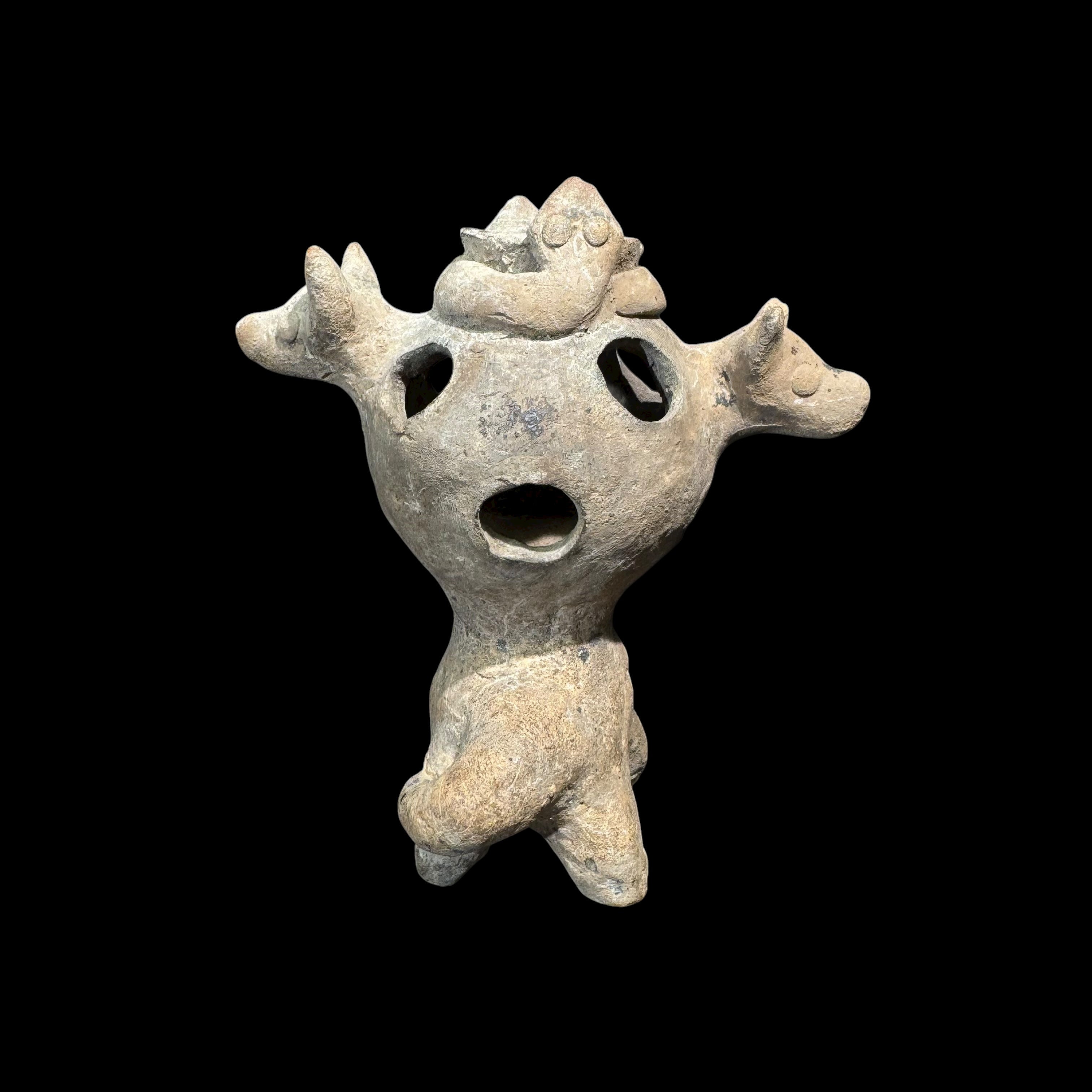 Rare Pre-Columbian Colima Dogs with snakes incensario