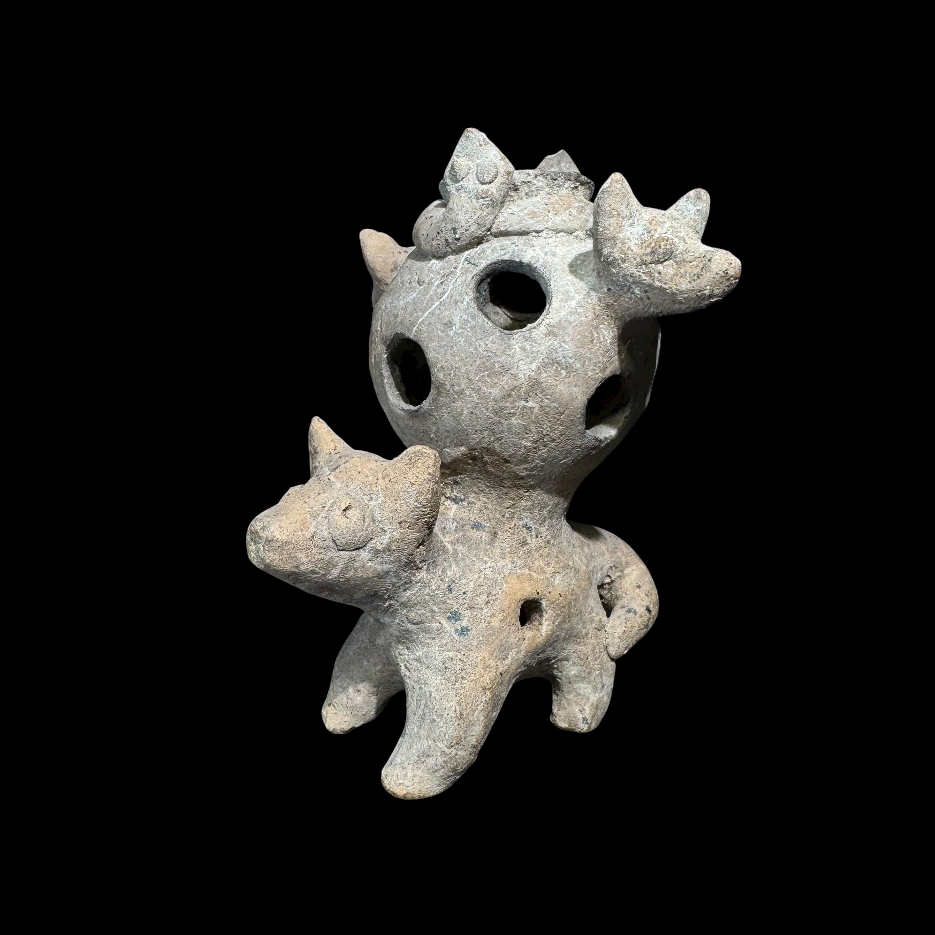 Rare Pre-Columbian Colima Dogs with snakes incensario