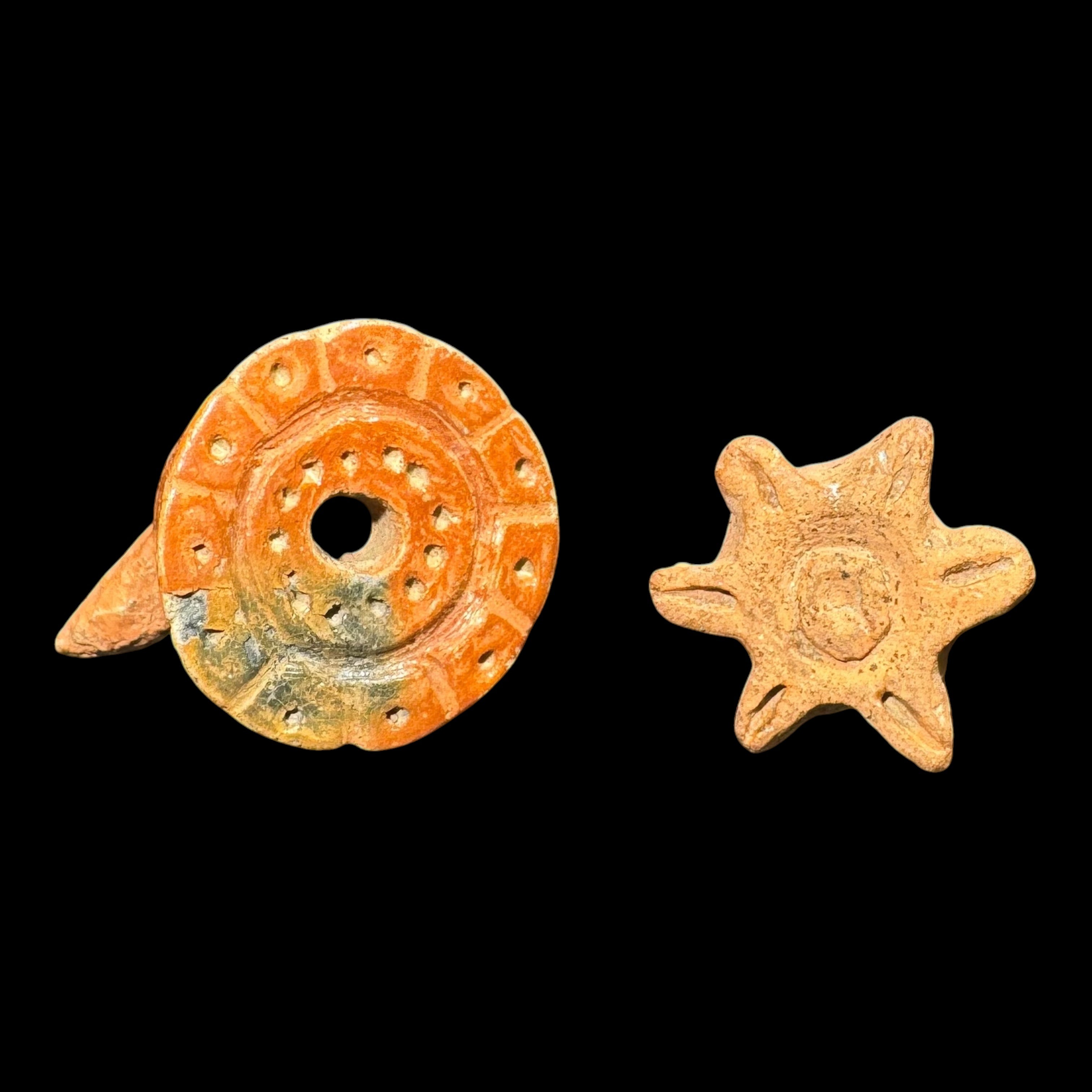 Pre-Columbian Maya pottery ear ornaments