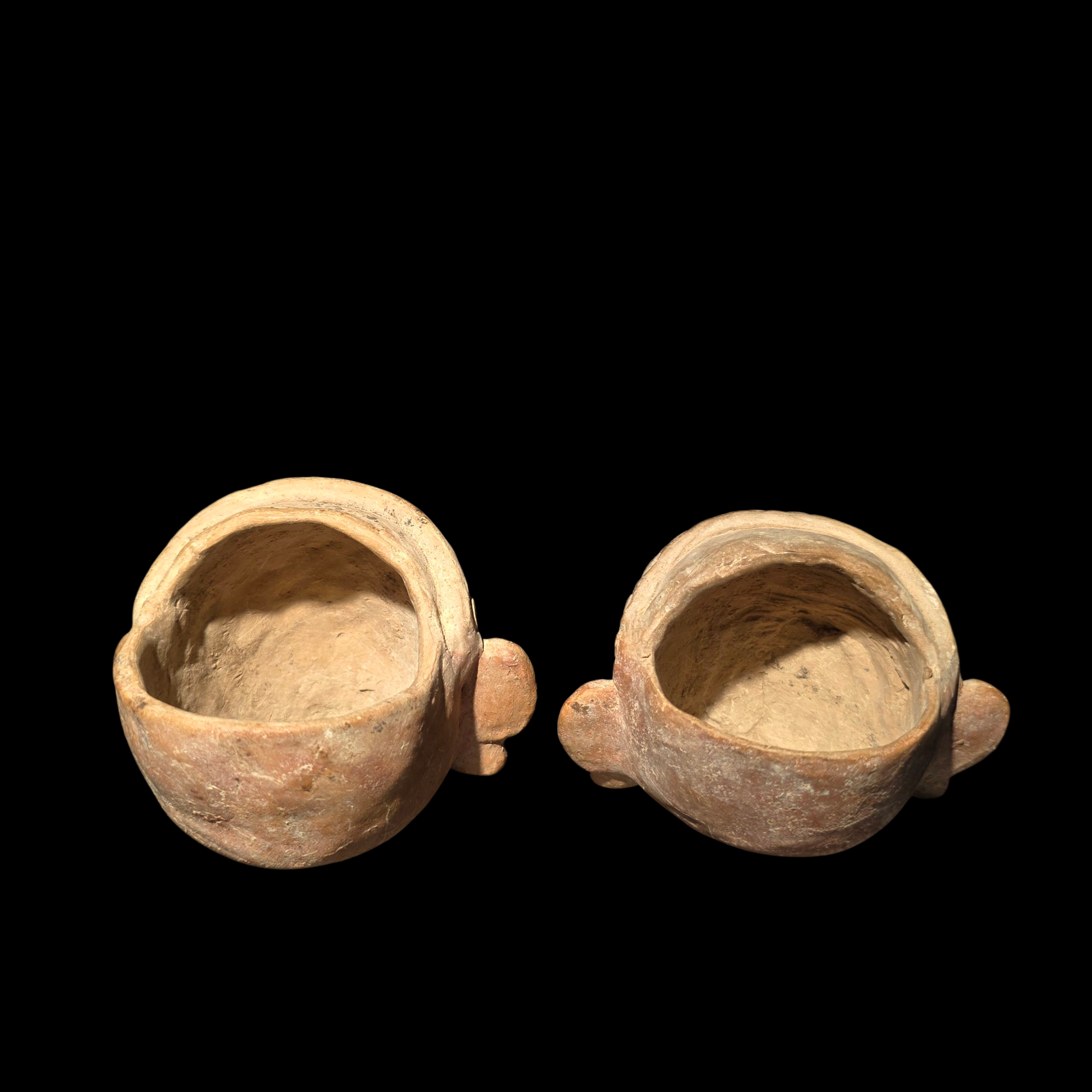 Pre-Columbian Pair of Veracruz Bearded Fire God Effigy Heads