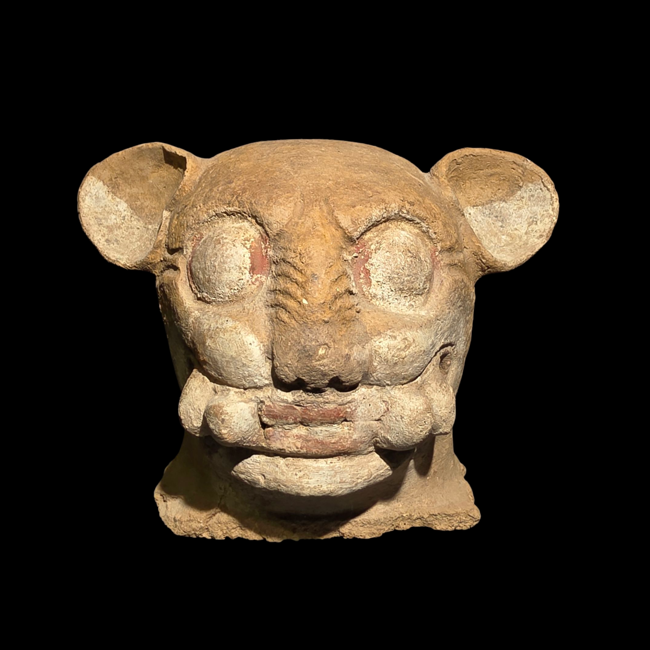 Pre-Columbian Maya Jaguar Burial urn lid fragment