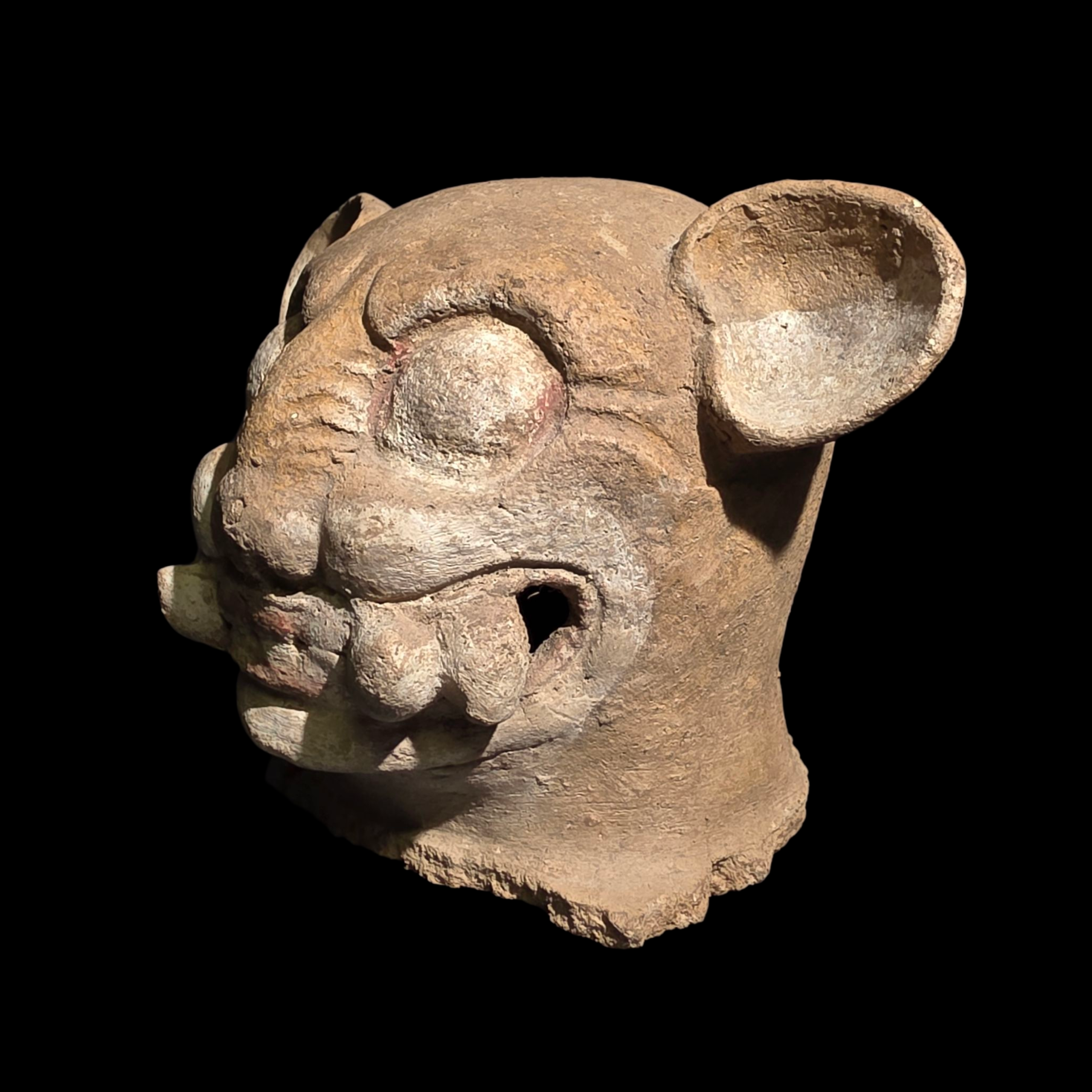 Pre-Columbian Maya Jaguar Burial urn lid fragment