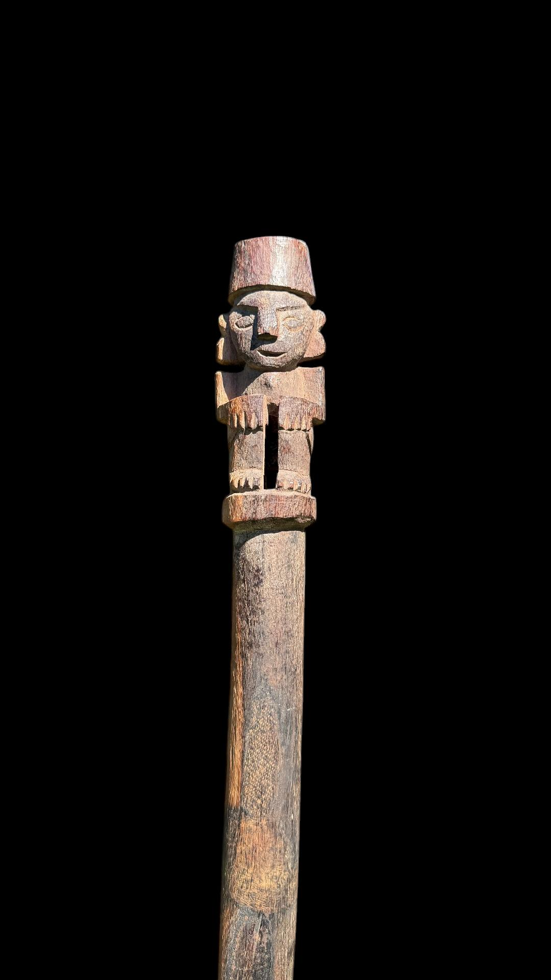 Pre-Columbian Chimú Wooden Staff with Anthropomorphic Finial