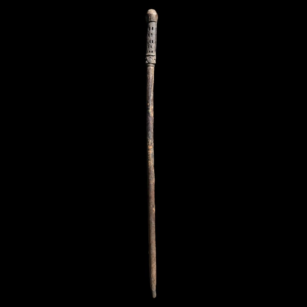 Pre-Columbian Chancay Wood Staff Rattle with Anthropomorphic Faces