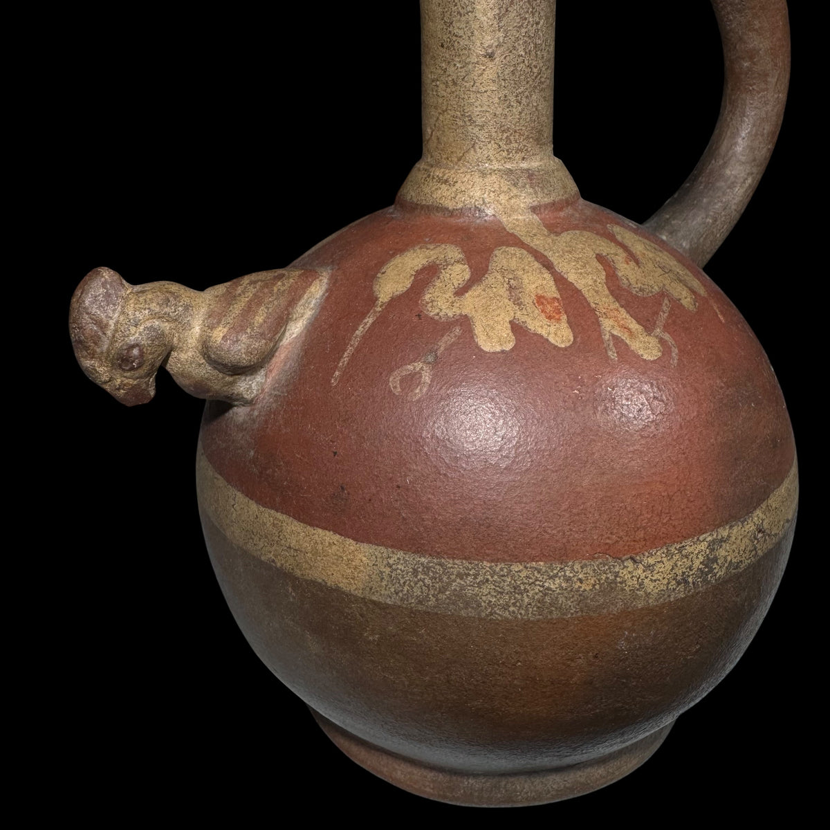 Pre-Columbian Moche IV Painted Bird Stirrup Vessel