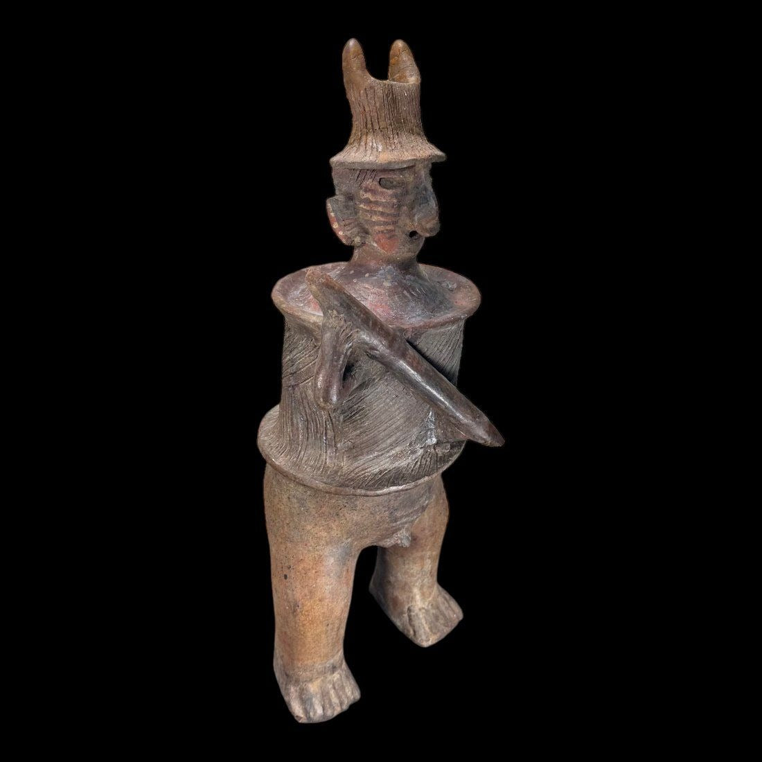 23.5" Pre-Columbian Nayarit pottery warrior figure