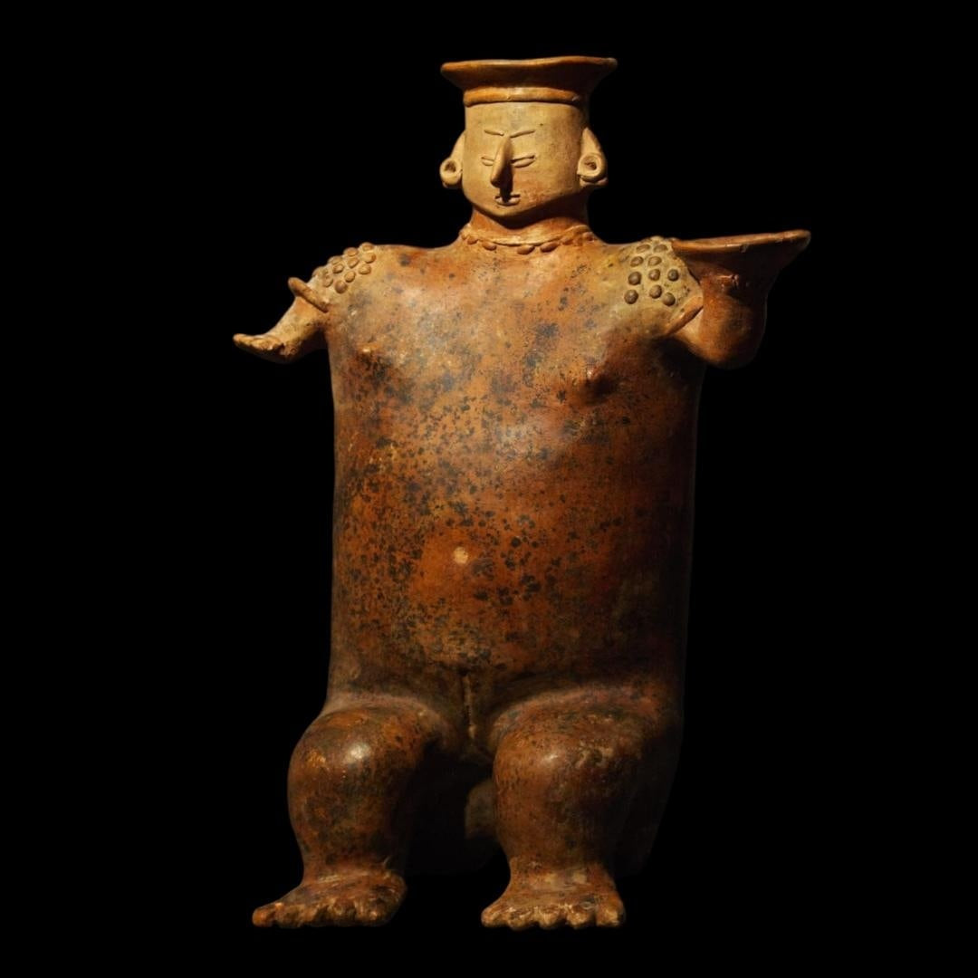 Monumental Pre-Columbian Colima seated pottery figure