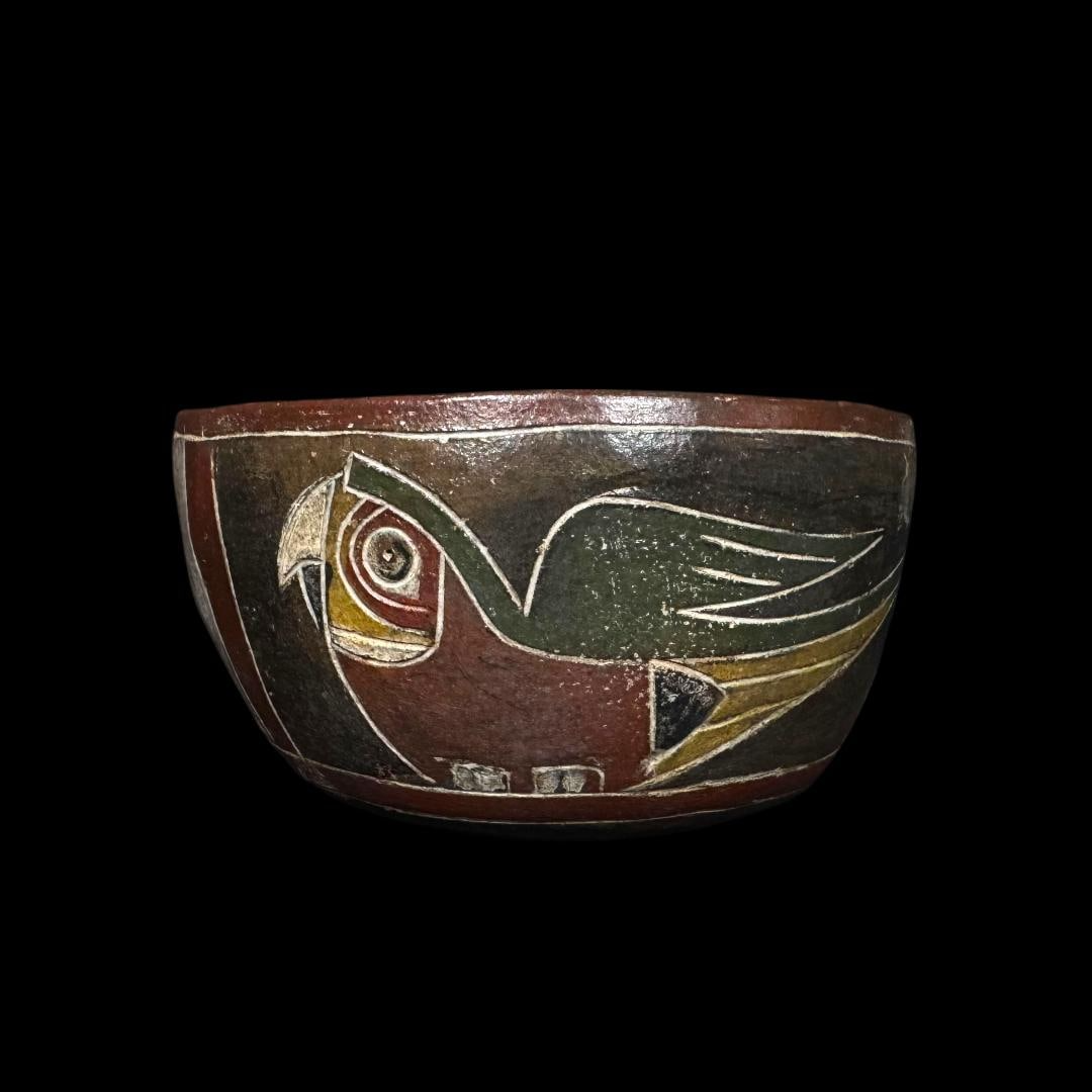 Rare Pre-Columbian Paracas Parrot pottery bowl