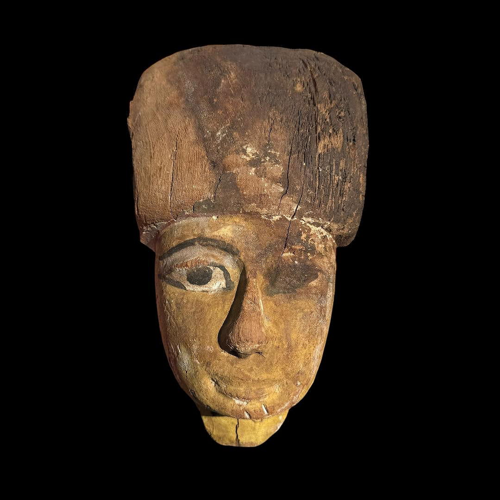 Ancient Egyptian Polychrome Wood Mummy Mask