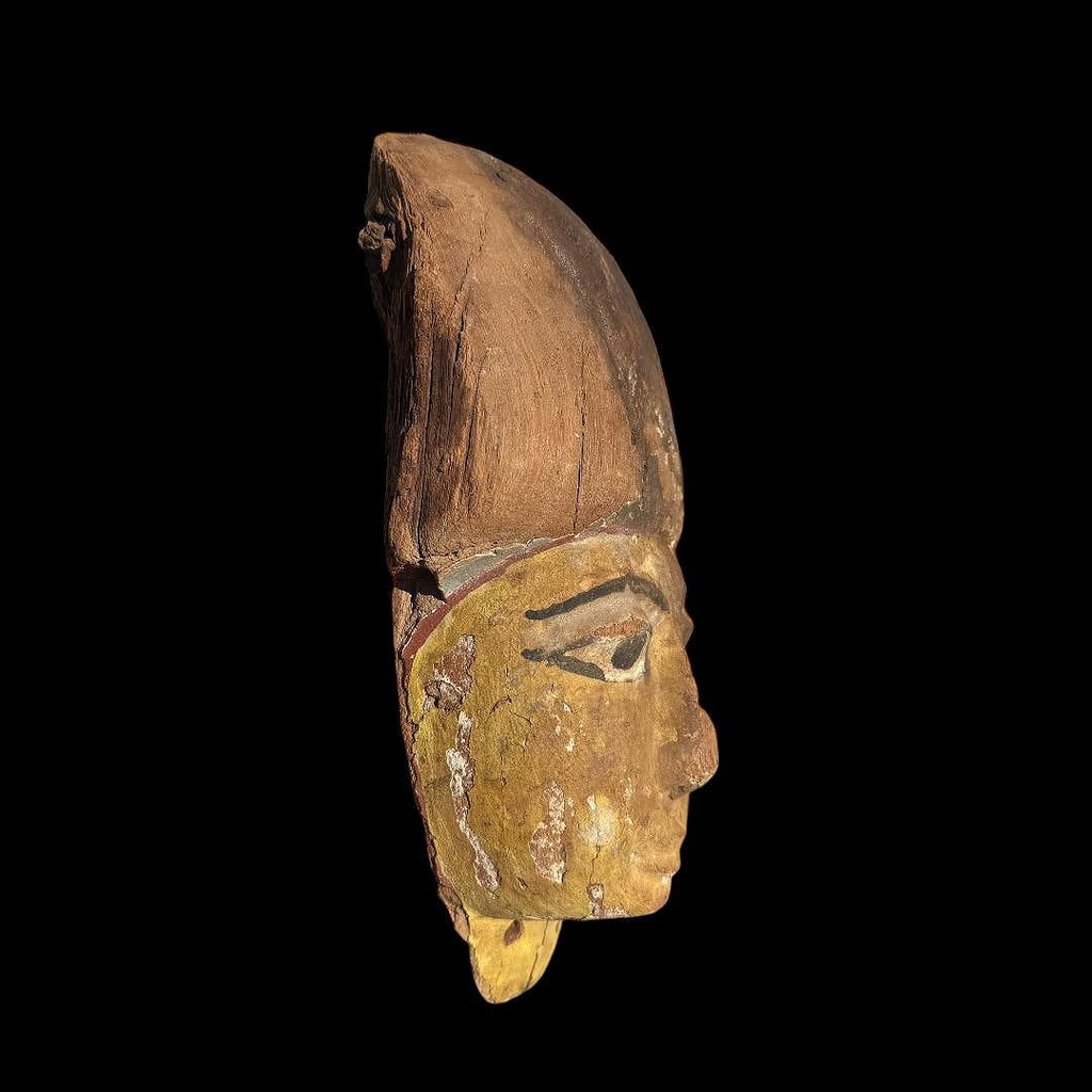 Ancient Egyptian Polychrome Wood Mummy Mask