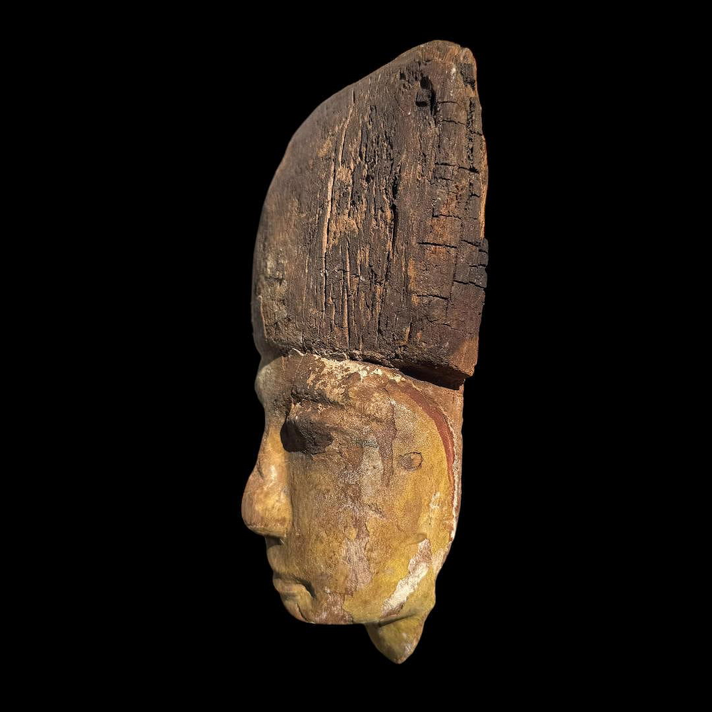 Ancient Egyptian Polychrome Wood Mummy Mask