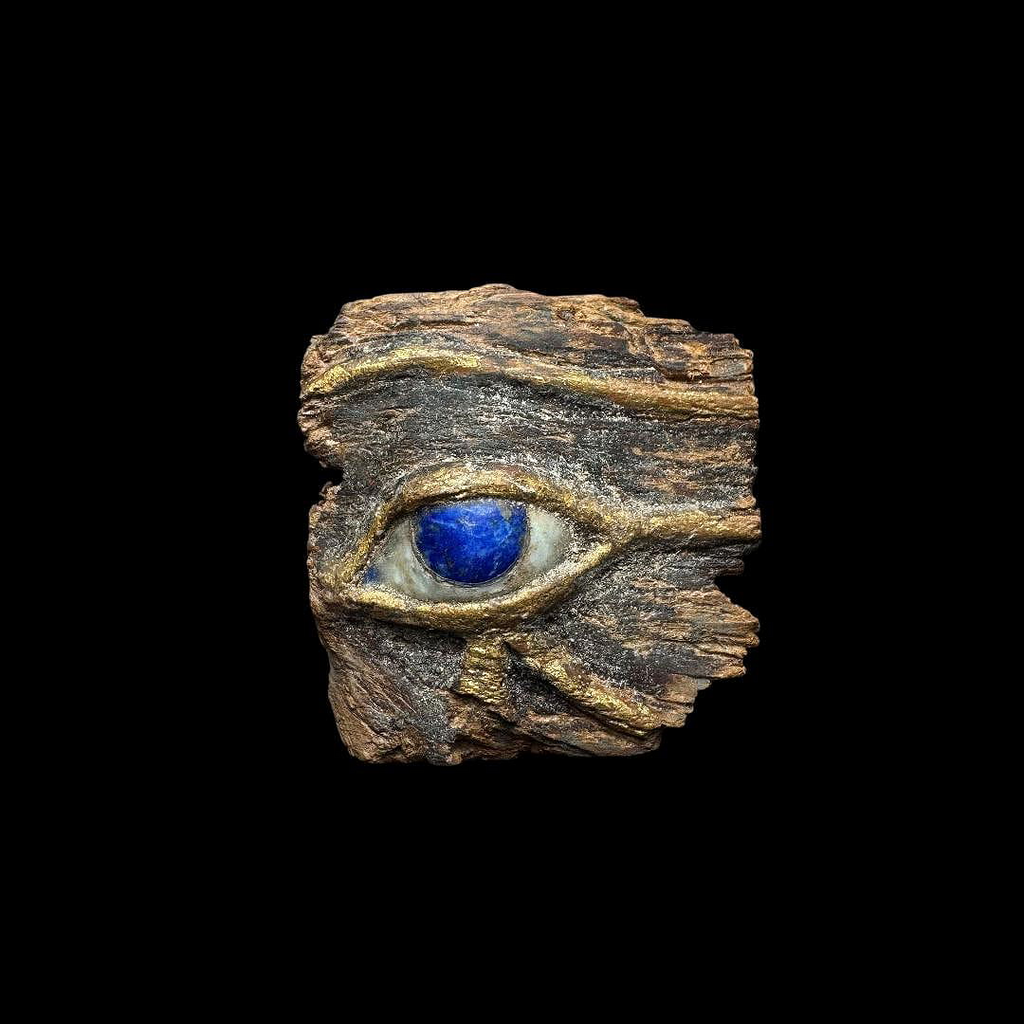 Ancient Egyptian Gilded Wood and Lapis Lazuli Inlaid Eye of Horus Fragment