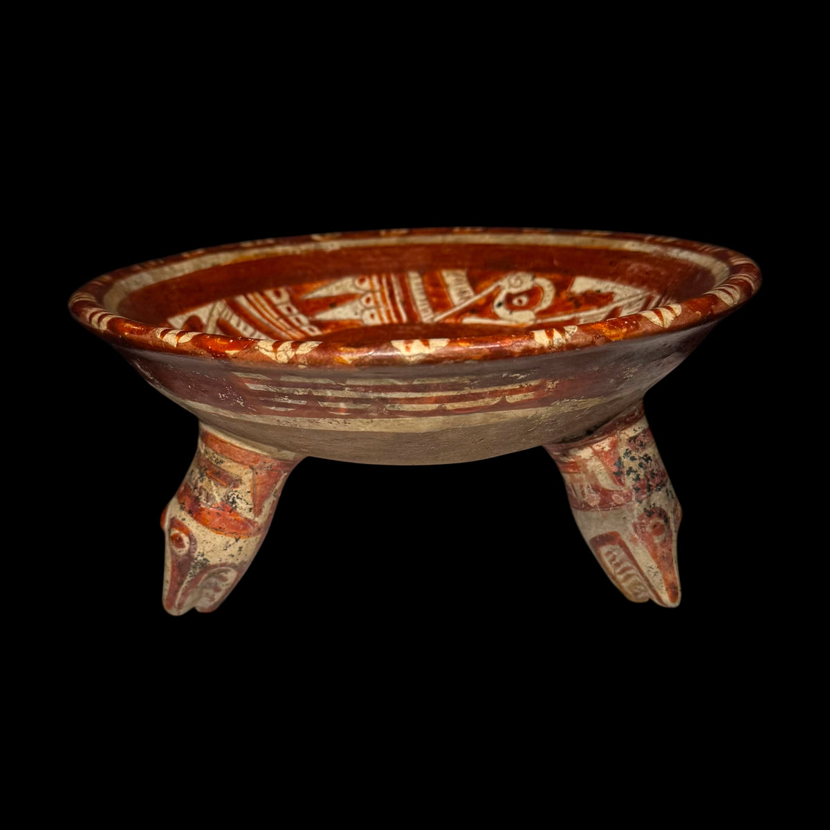 Pre-Columbian Polychrome Tripod Bowl with Zoomorphic Rattle Legs
