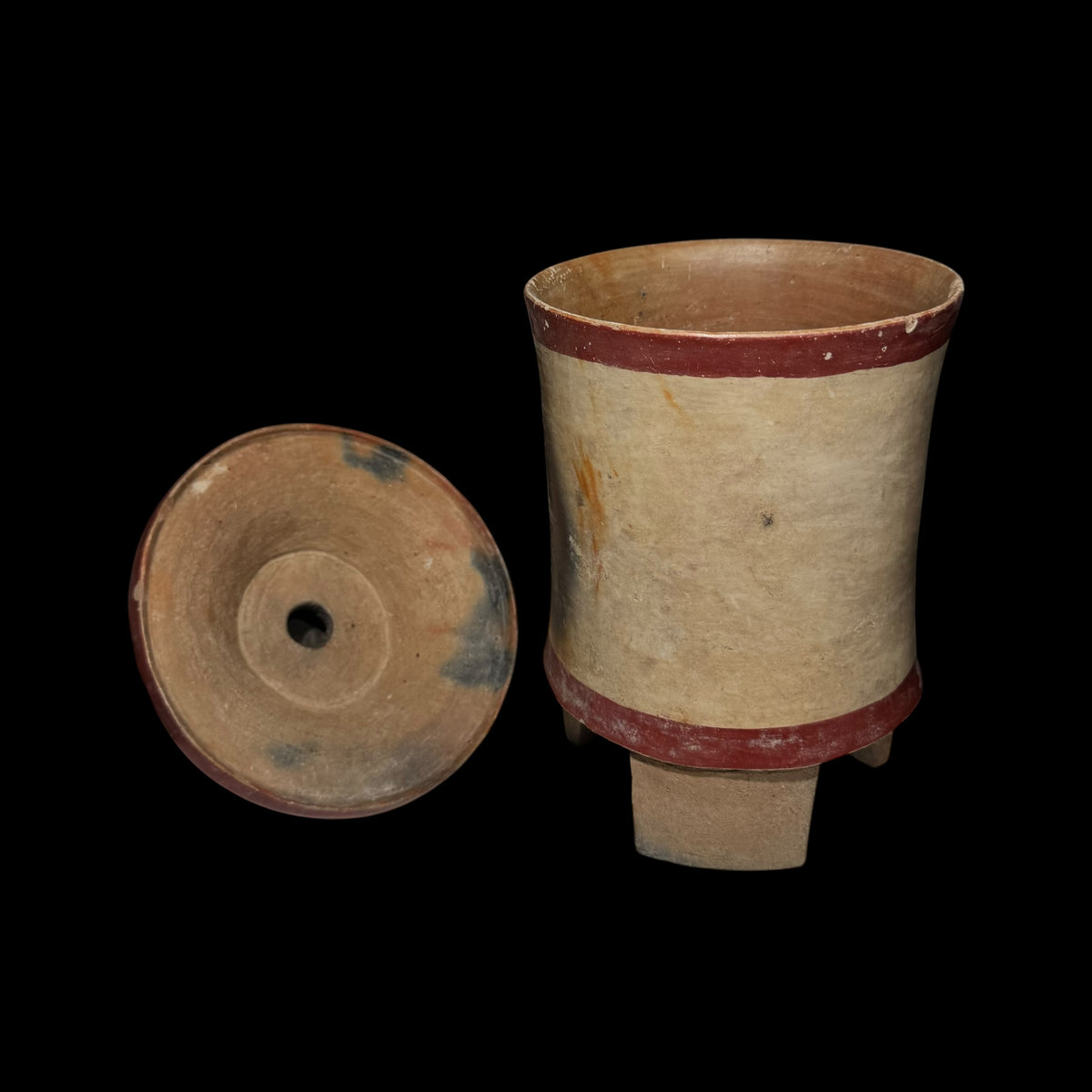Pre-Columbian Maya Lidded Tripod Cylinder Vessel
