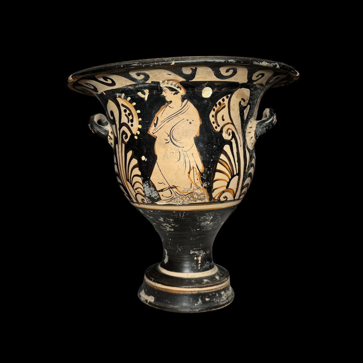 Ancient Campanian Red-Figure Bell Krater with Satyr