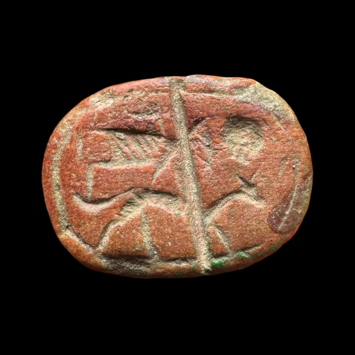 Western Semitic Iron Age II Scaraboid Stamp Seal with Hunting Scene