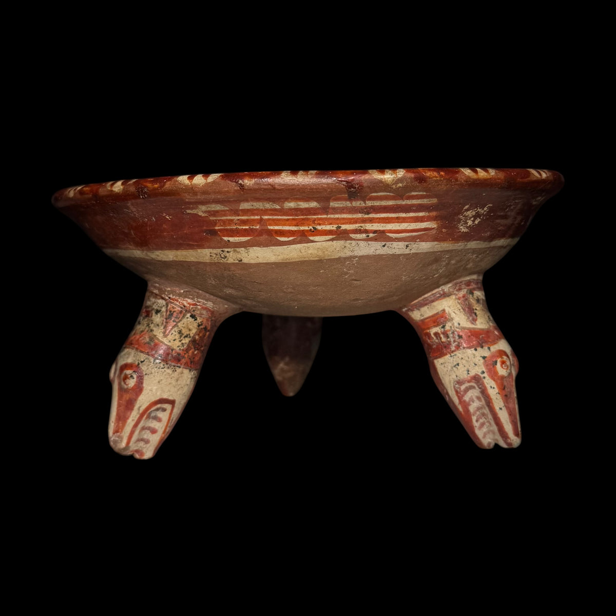 Pre-Columbian Polychrome Tripod Bowl with Zoomorphic Rattle Legs