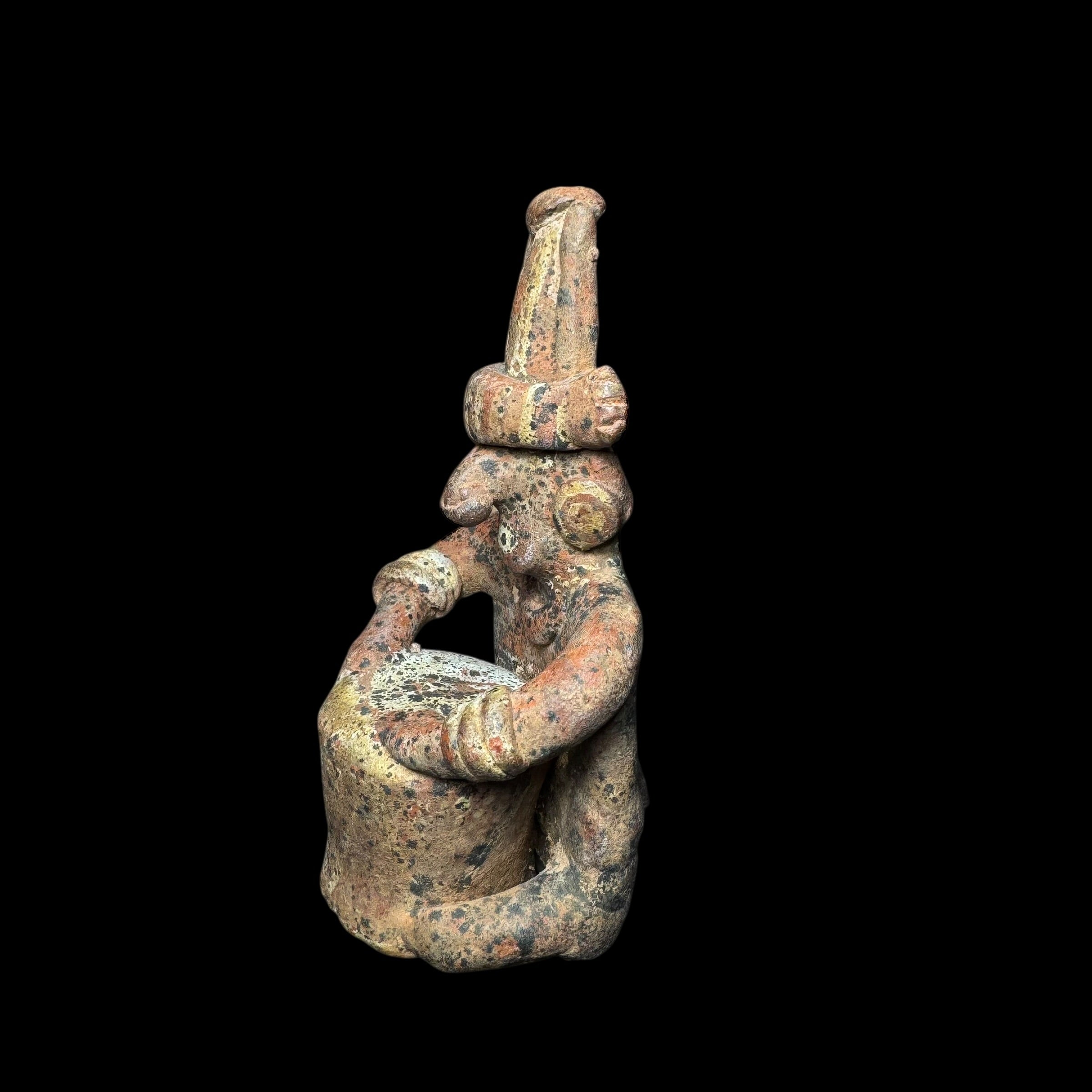 Pre-Columbian Nayarit Painted Pottery Drummer