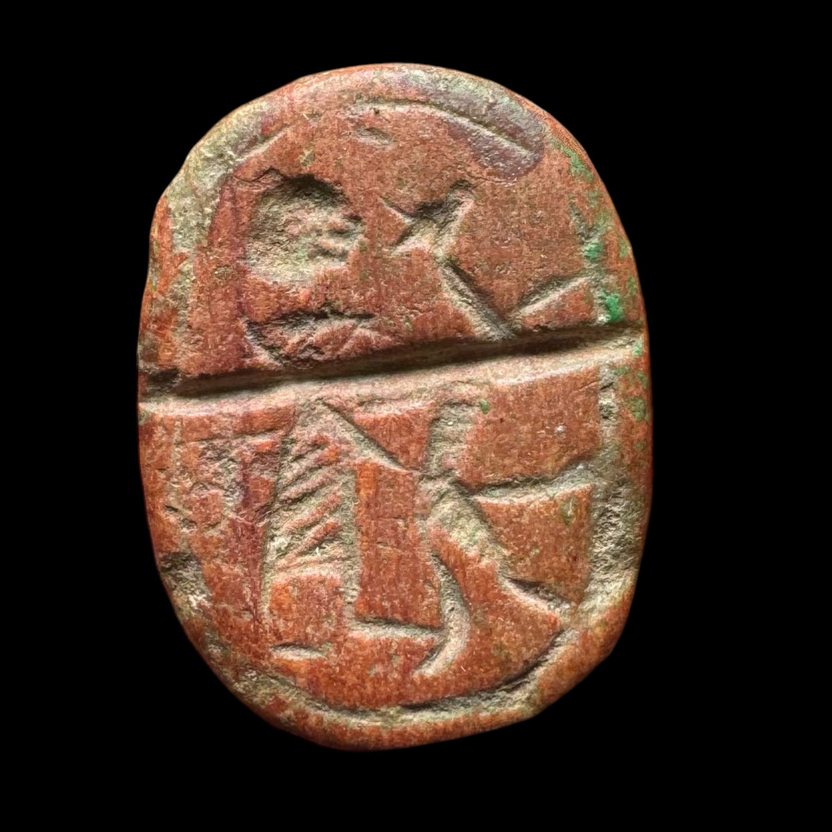 Western Semitic Iron Age II Scaraboid Stamp Seal with Hunting Scene