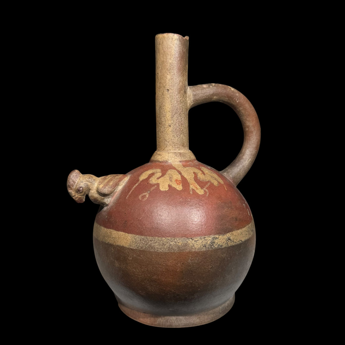 Pre-Columbian Moche IV Painted Bird Stirrup Vessel