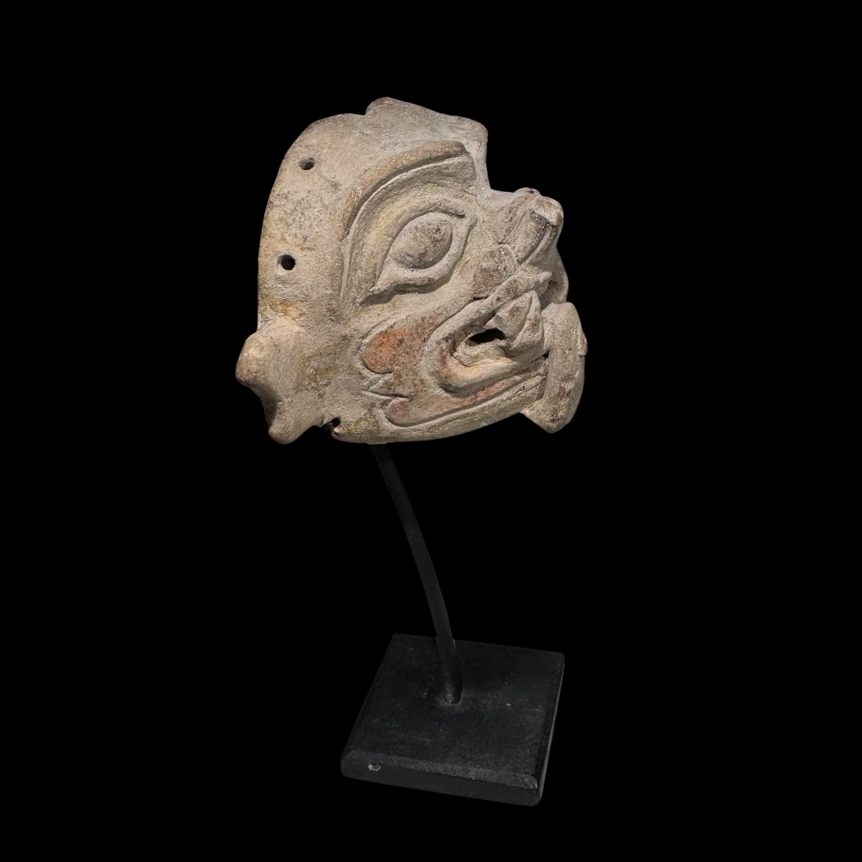 Pre-Columbian Jama-Coaque Pottery Jaguar Maskette