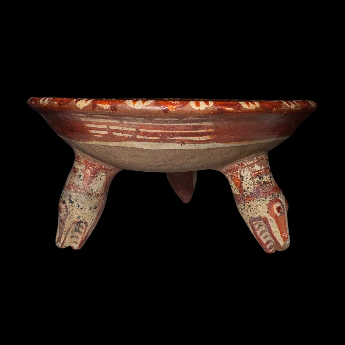 Pre-Columbian Polychrome Tripod Bowl with Zoomorphic Rattle Legs