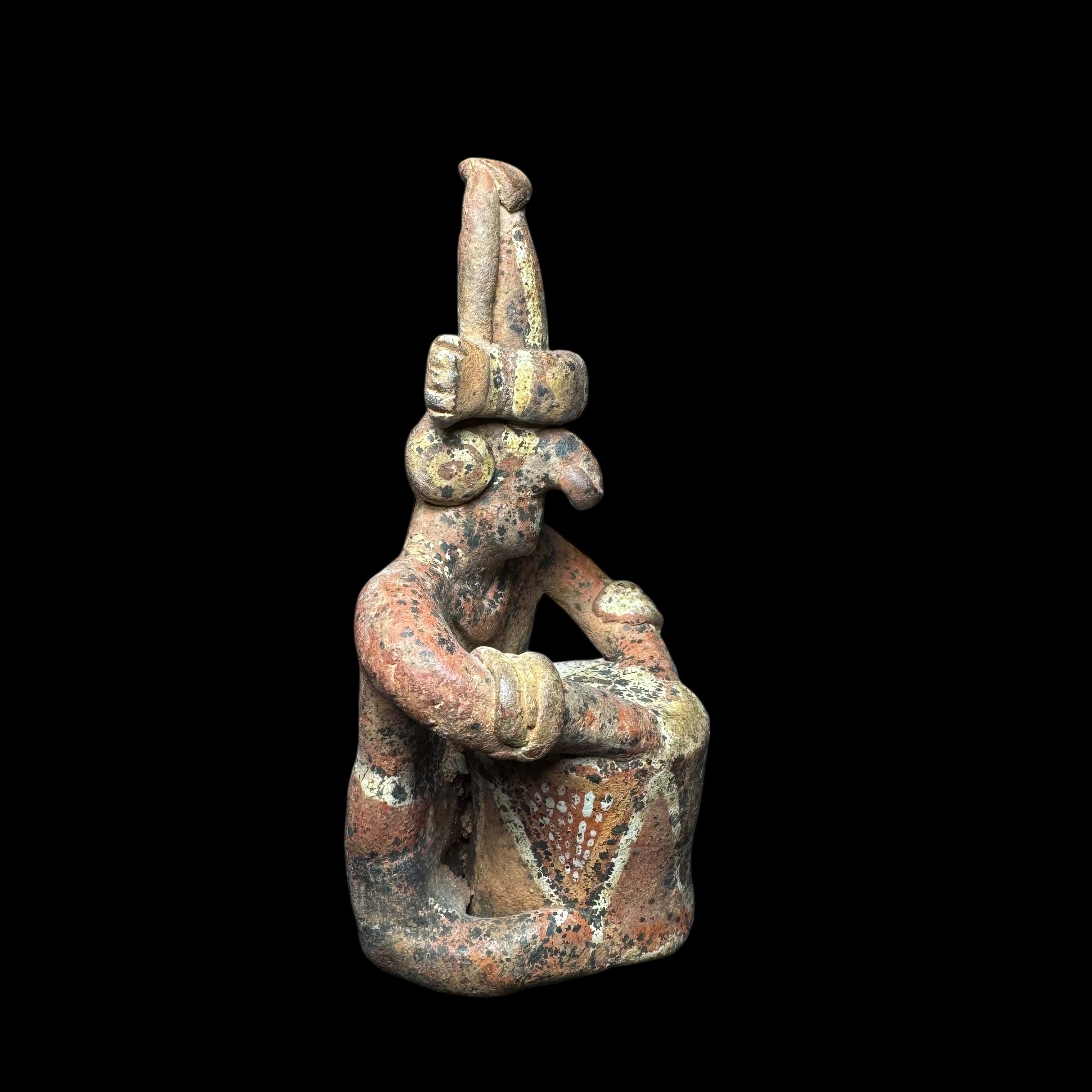 Pre-Columbian Nayarit Painted Pottery Drummer