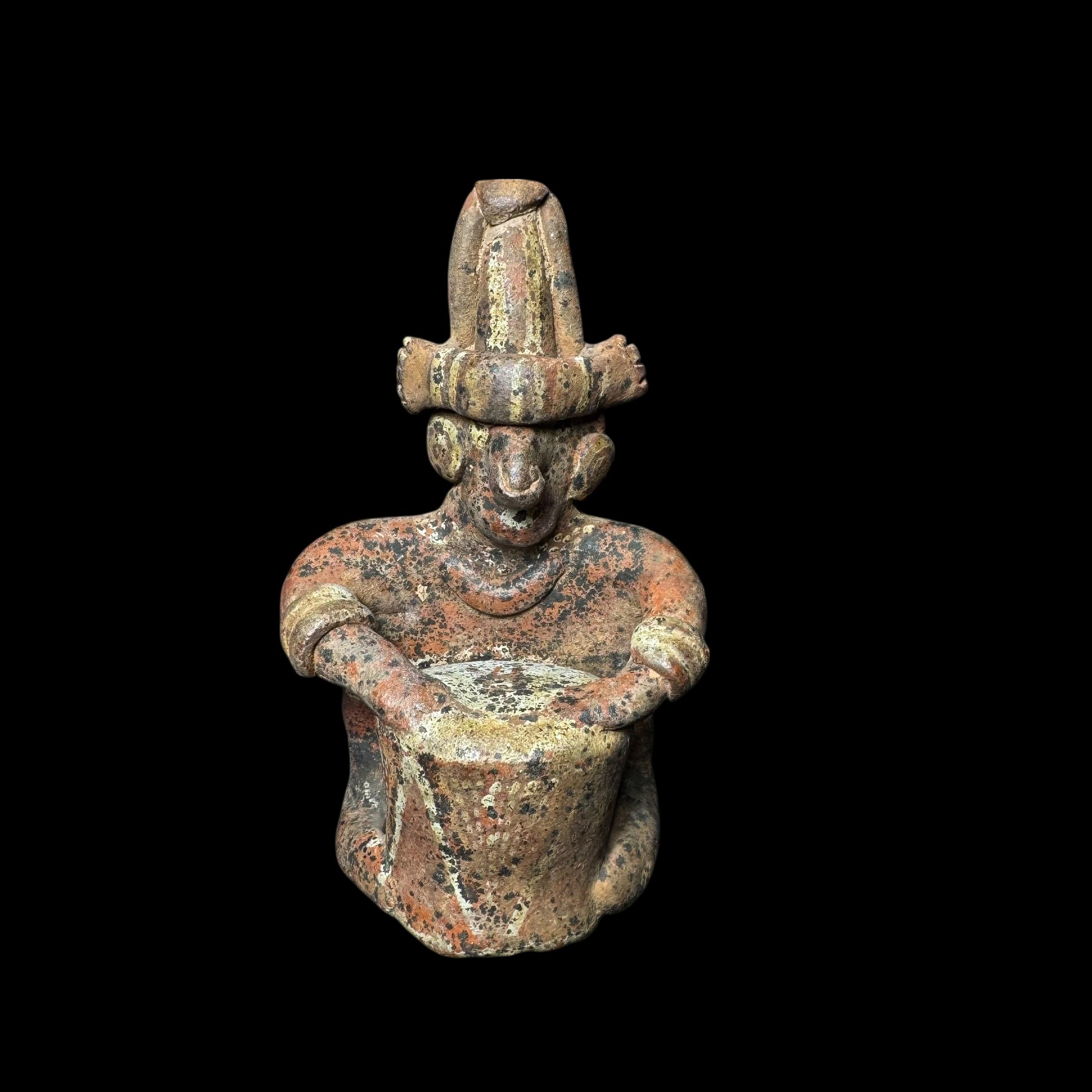 Pre-Columbian Nayarit Painted Pottery Drummer
