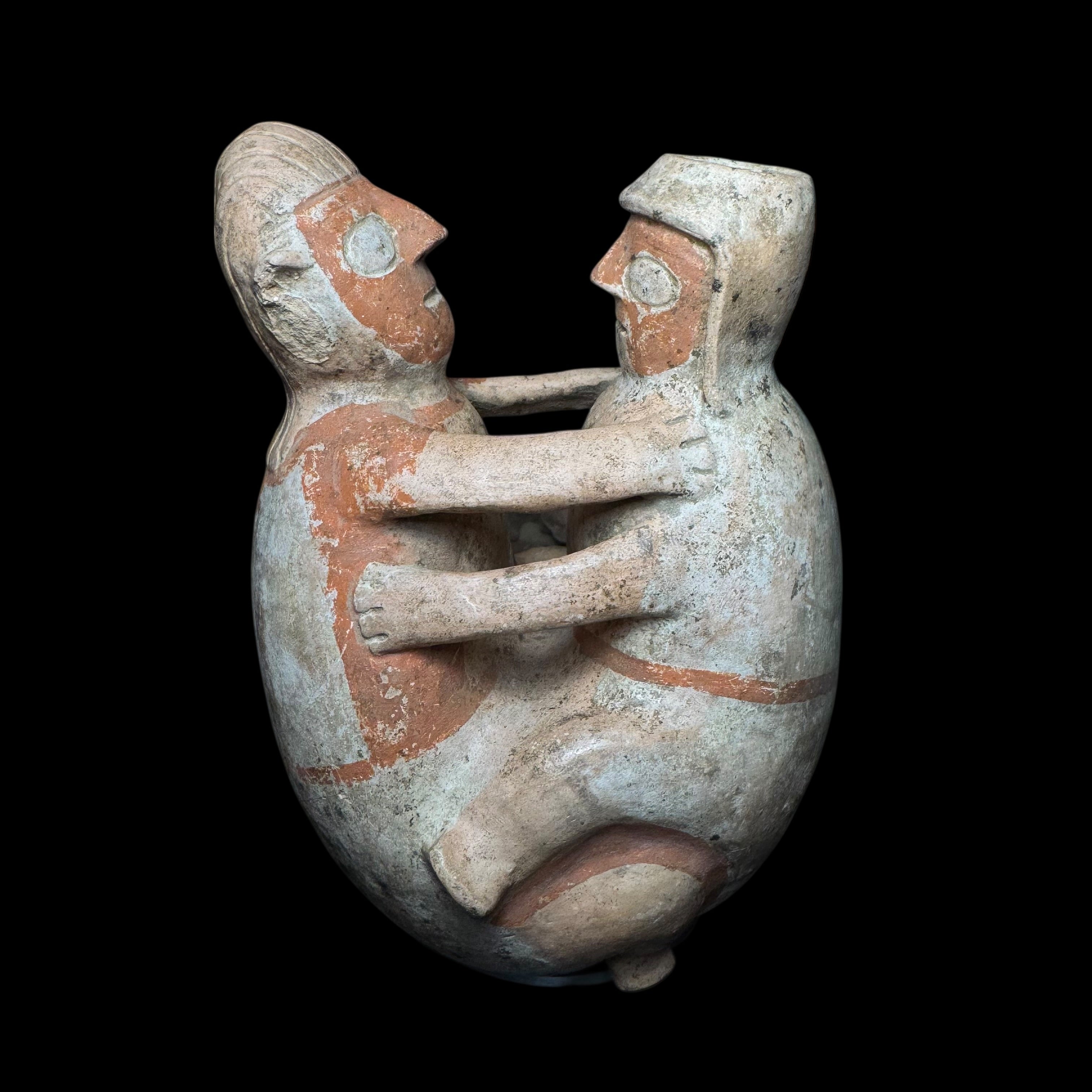 Pre-Columbian Recuay Pottery Erotic Double Figure Vessel – Embracing Couple with Modeled Genital Detail