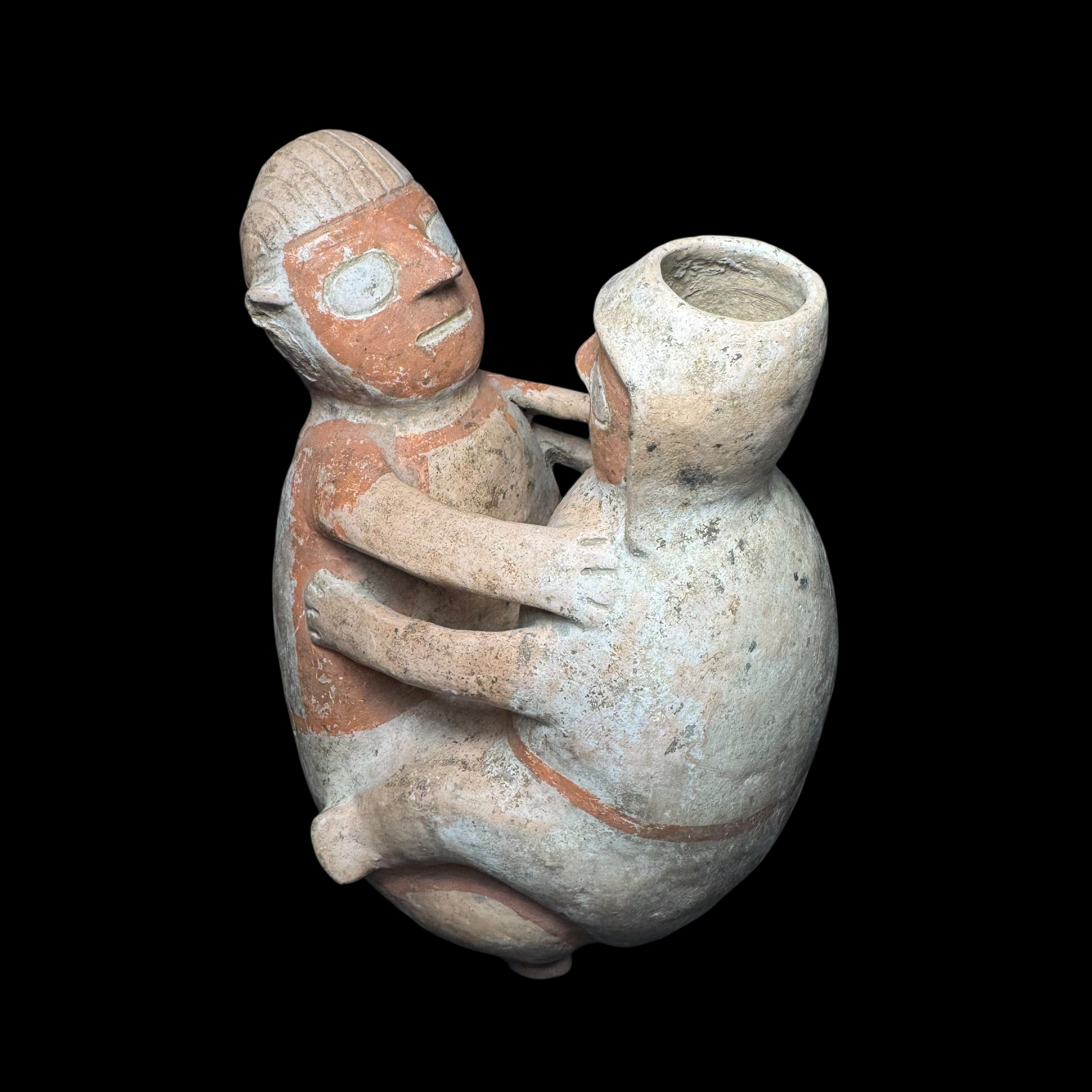 Pre-Columbian Recuay Pottery Erotic Double Figure Vessel – Embracing Couple with Modeled Genital Detail