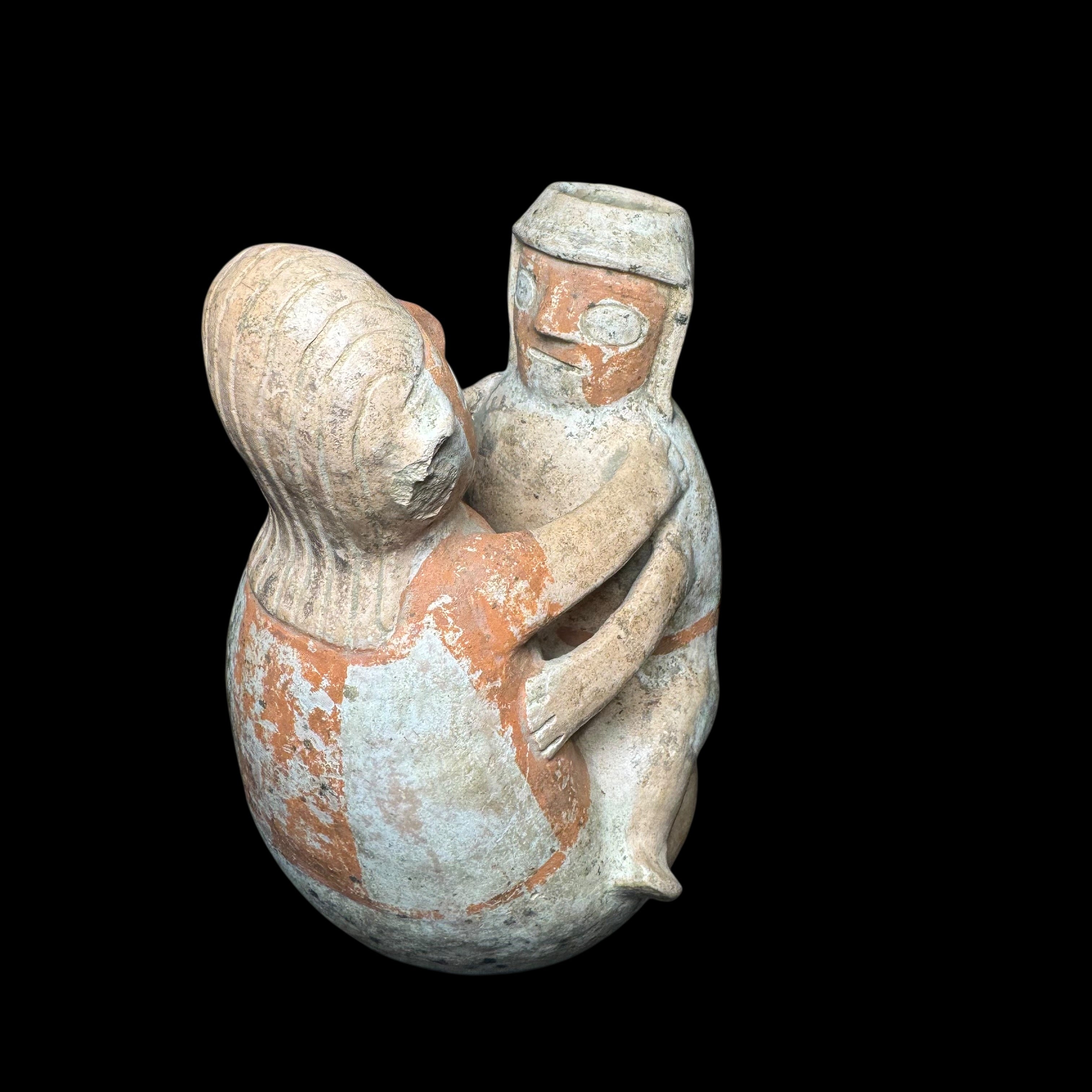 Pre-Columbian Recuay Pottery Erotic Double Figure Vessel – Embracing Couple with Modeled Genital Detail
