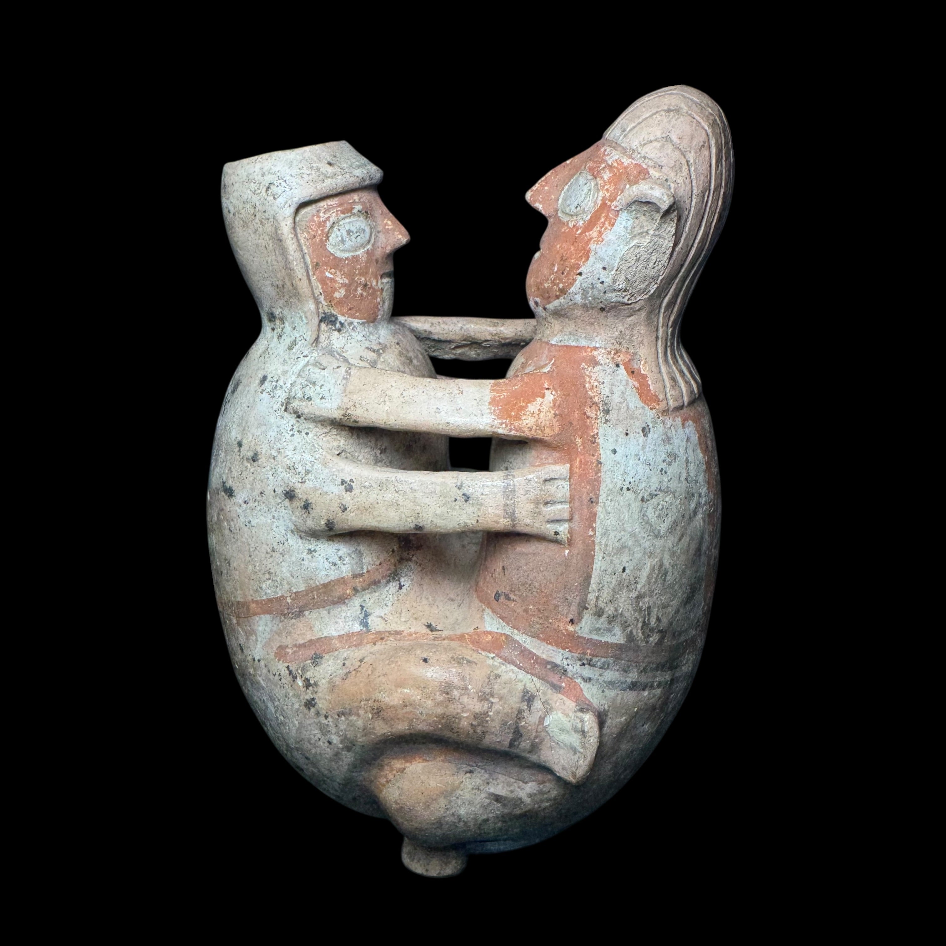 Pre-Columbian Recuay Pottery Erotic Double Figure Vessel – Embracing Couple with Modeled Genital Detail