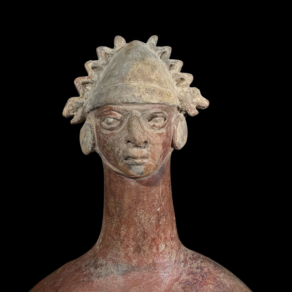 Pre-Columbian Moche Canchero with Warrior Headdress and Serpent Motifs