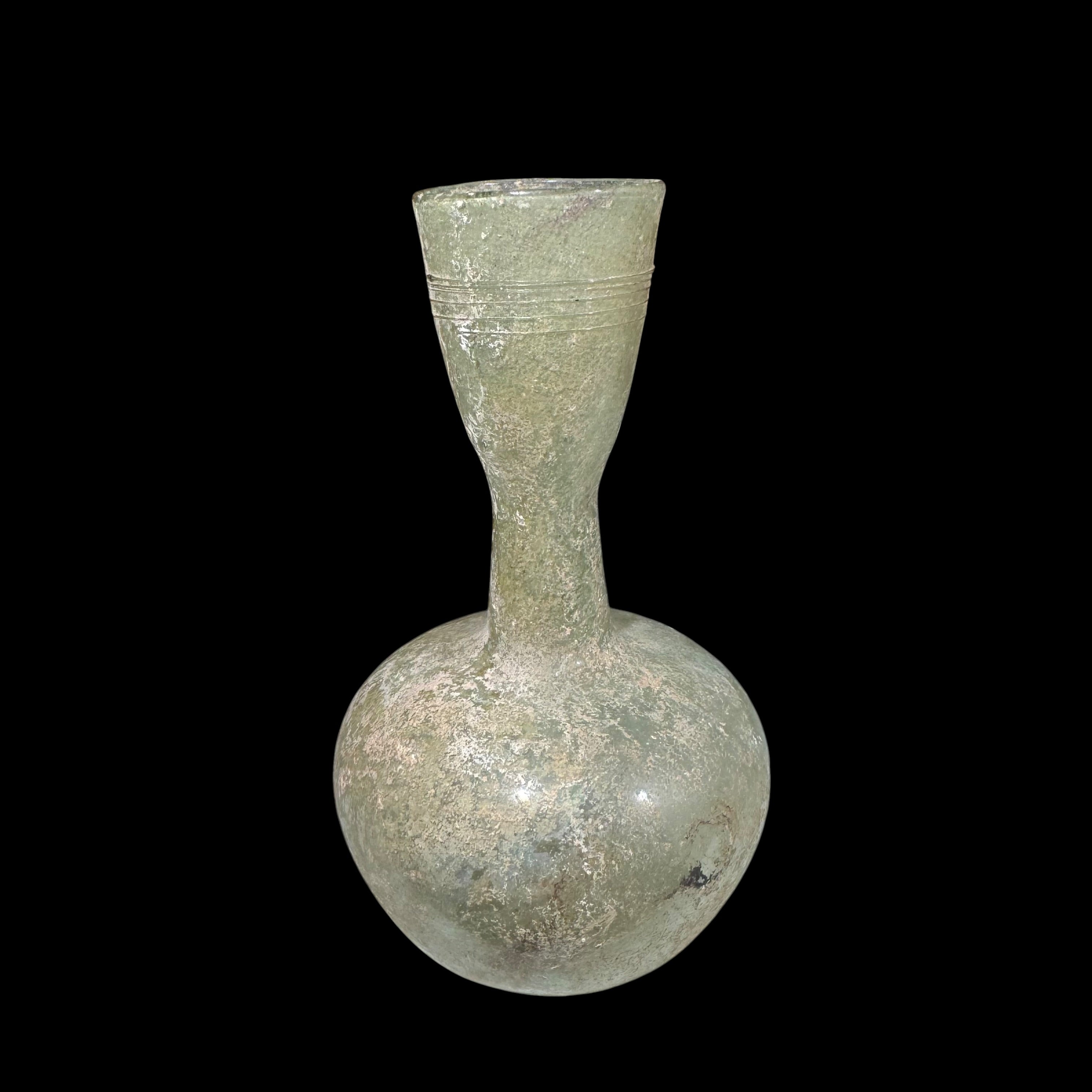 Large Roman Glass Flask with Thread Decoration