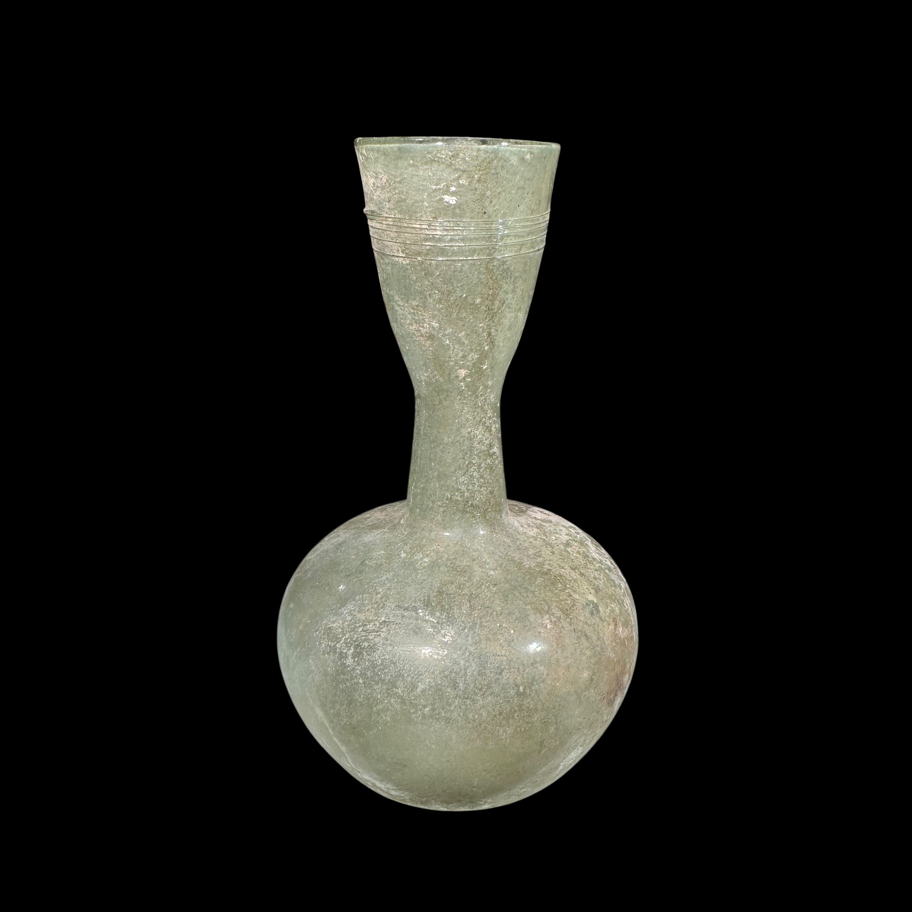 Large Roman Glass Flask with Thread Decoration