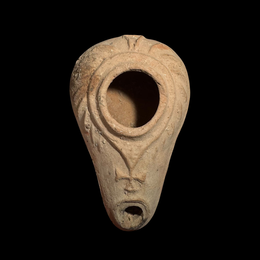 Ancient Byzantine Mold-Made Oil Lamp with Cross