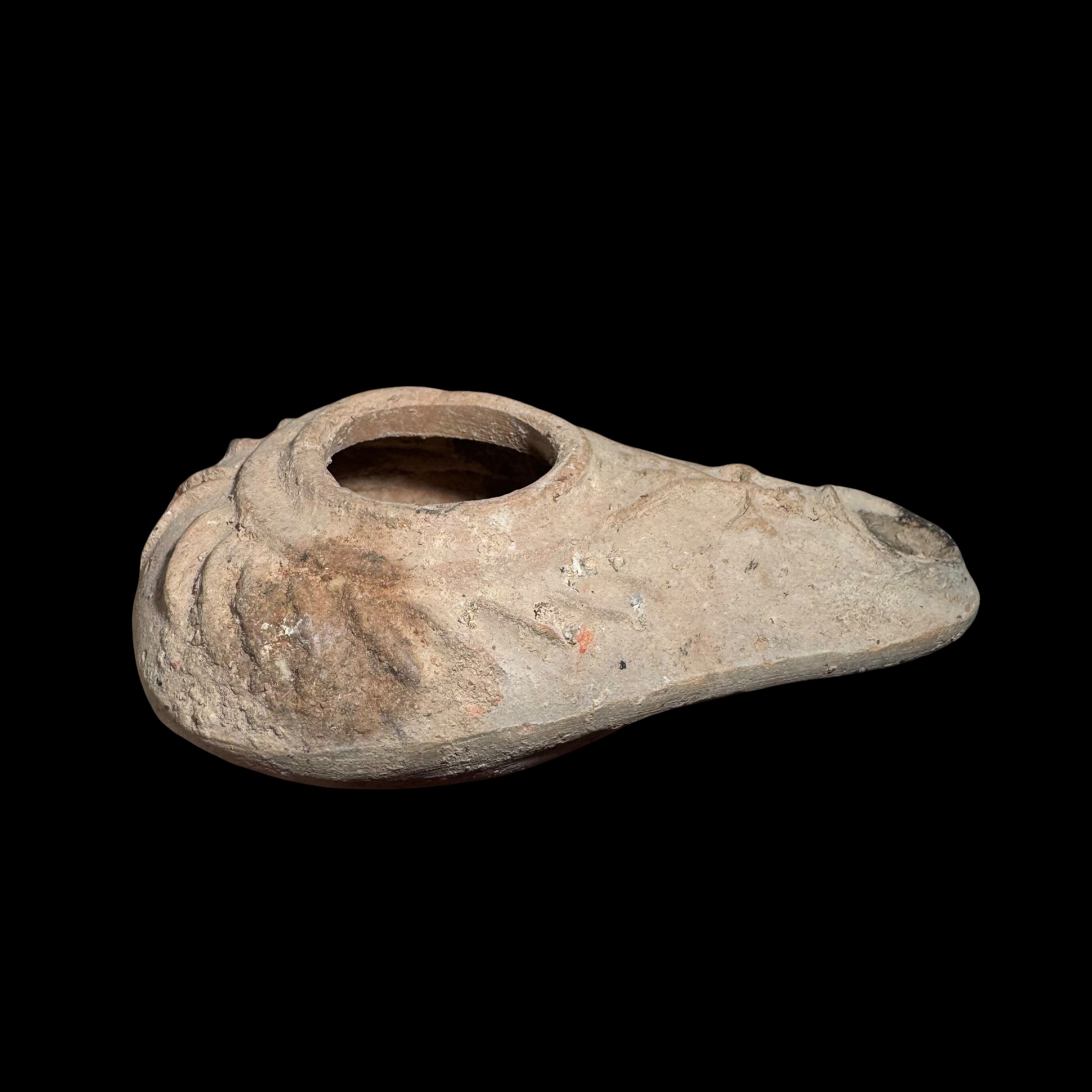 Ancient Byzantine Mold-Made Oil Lamp with Cross