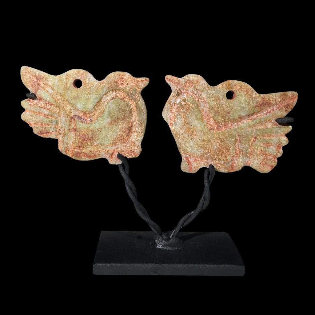 Pair of Pre-Columbian Mixtec Jade Bird Ornaments