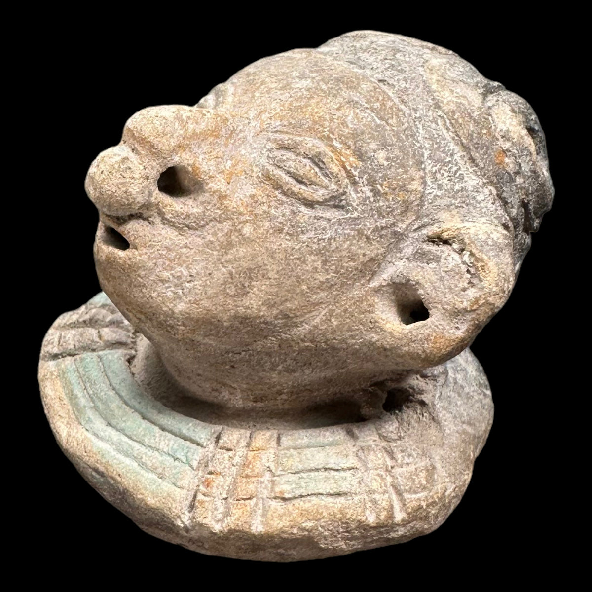 Pre-columbian Jamacoaque lime container in the form of a war trophy head