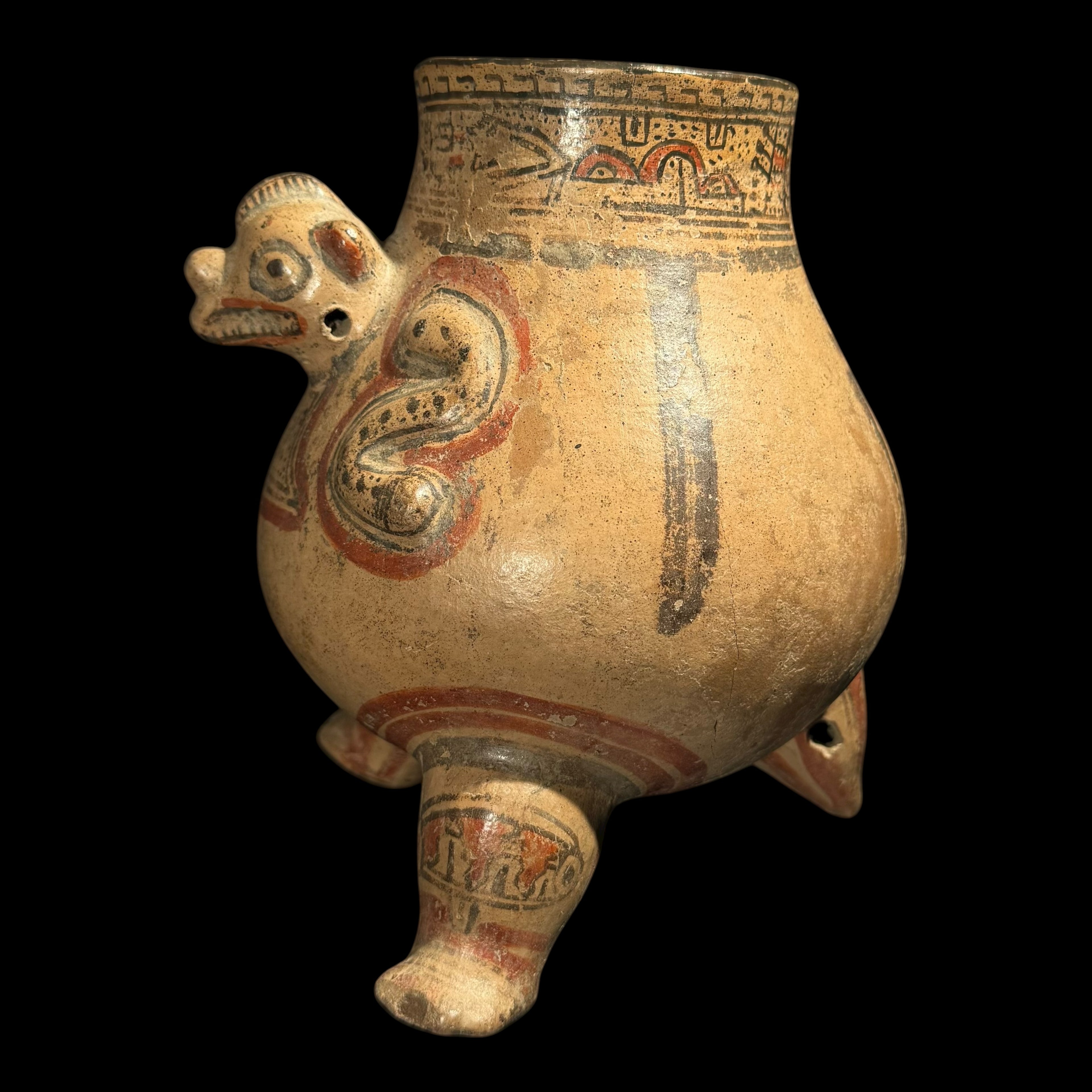 Pre-Columbian Costa Rican Nicoya Polychrome tripod urn