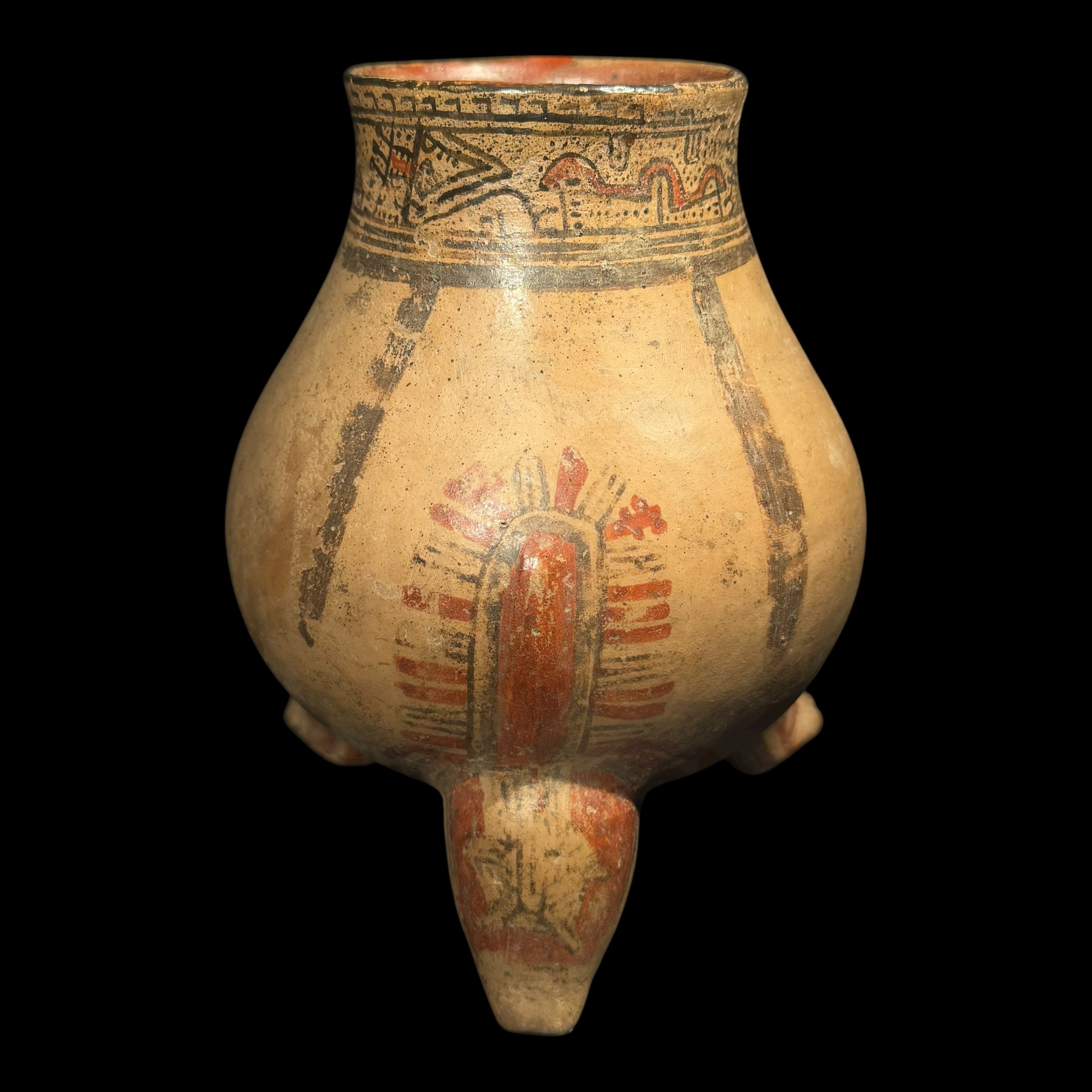 Pre-Columbian Costa Rican Nicoya Polychrome tripod urn