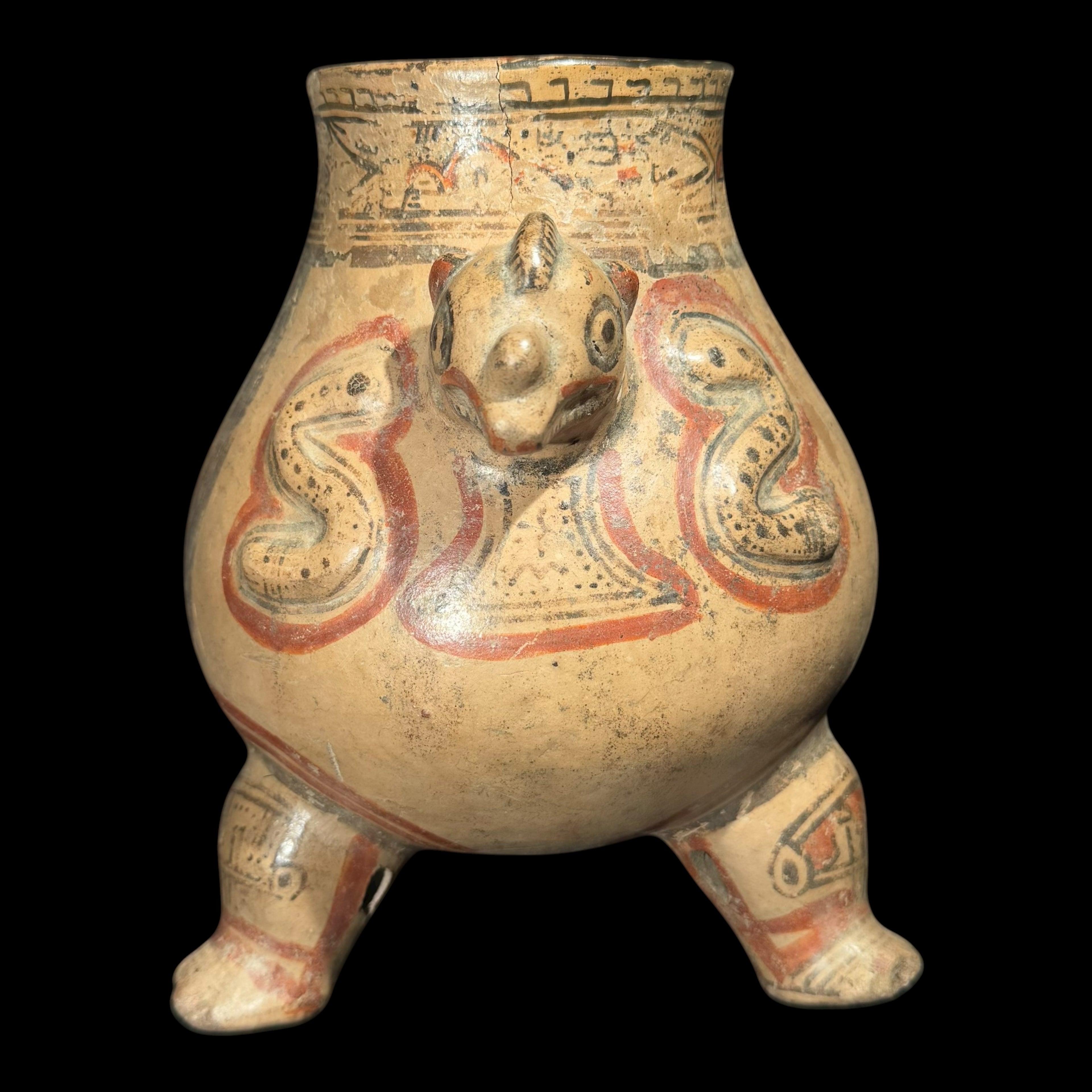 Pre-Columbian Costa Rican Nicoya Polychrome tripod urn