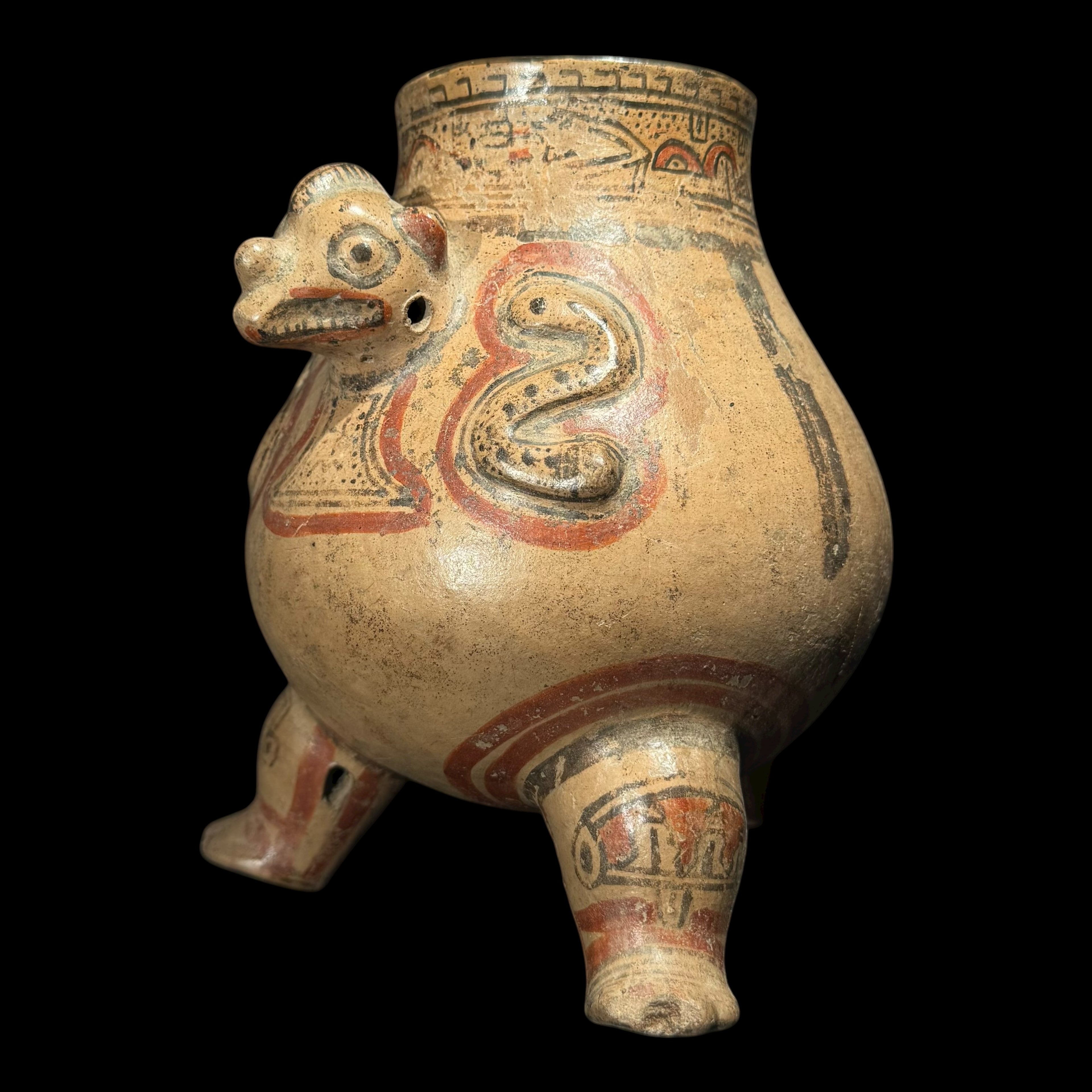 Pre-Columbian Costa Rican Nicoya Polychrome tripod urn
