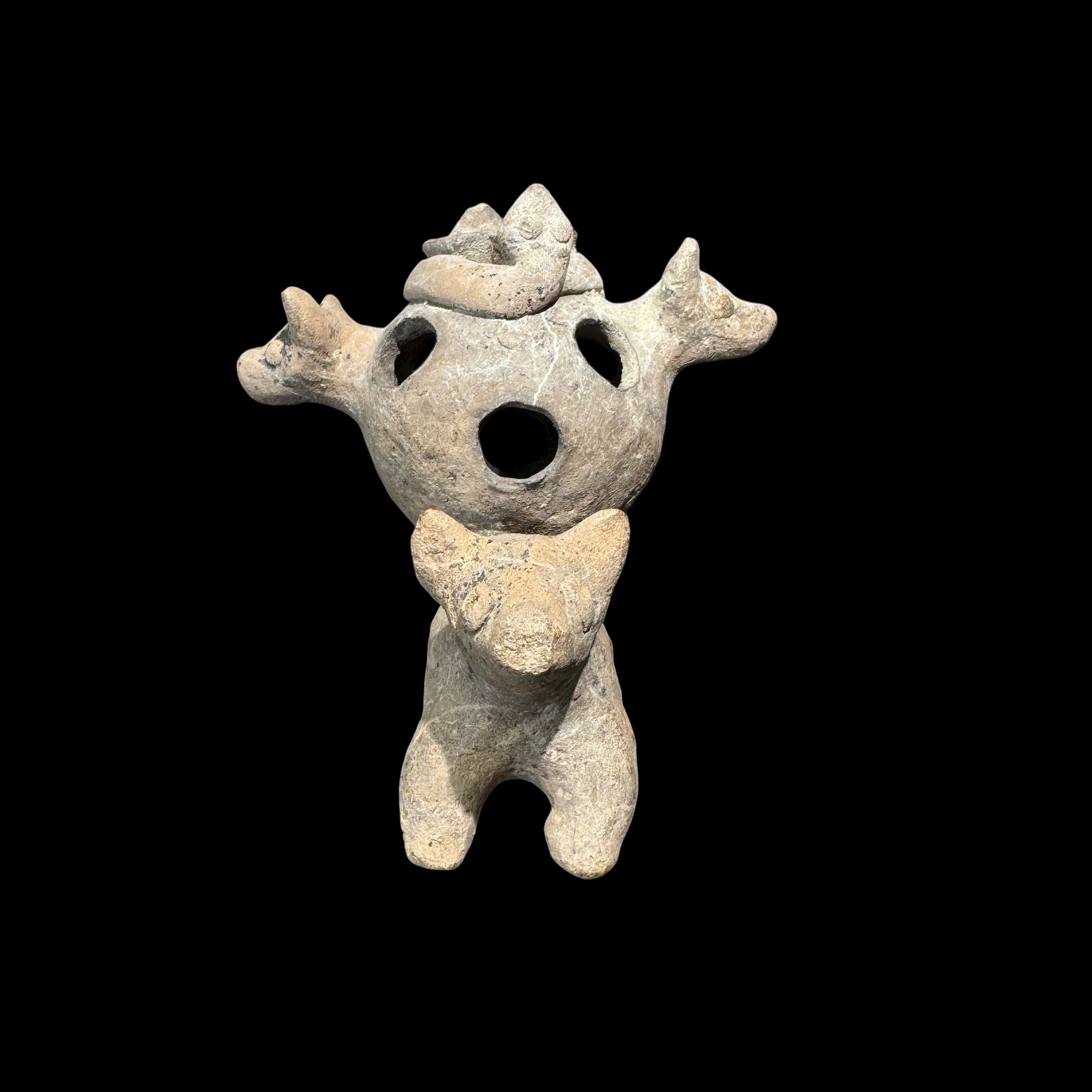 Rare Pre-Columbian Colima Dogs with snakes incensario