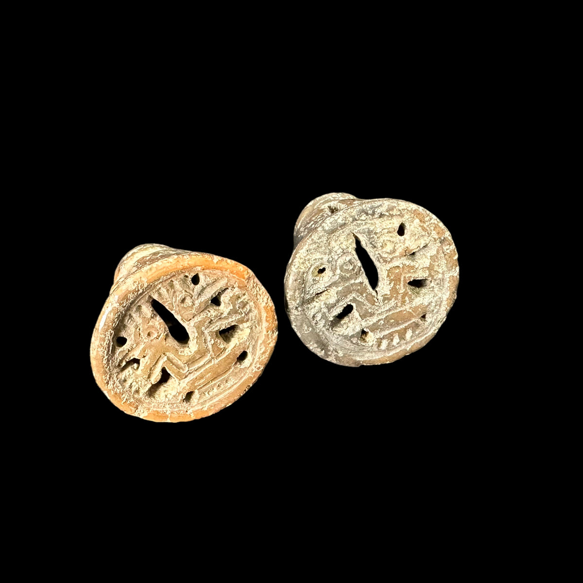 Scarce Pre-Columbian San Jeronimo ear ornaments