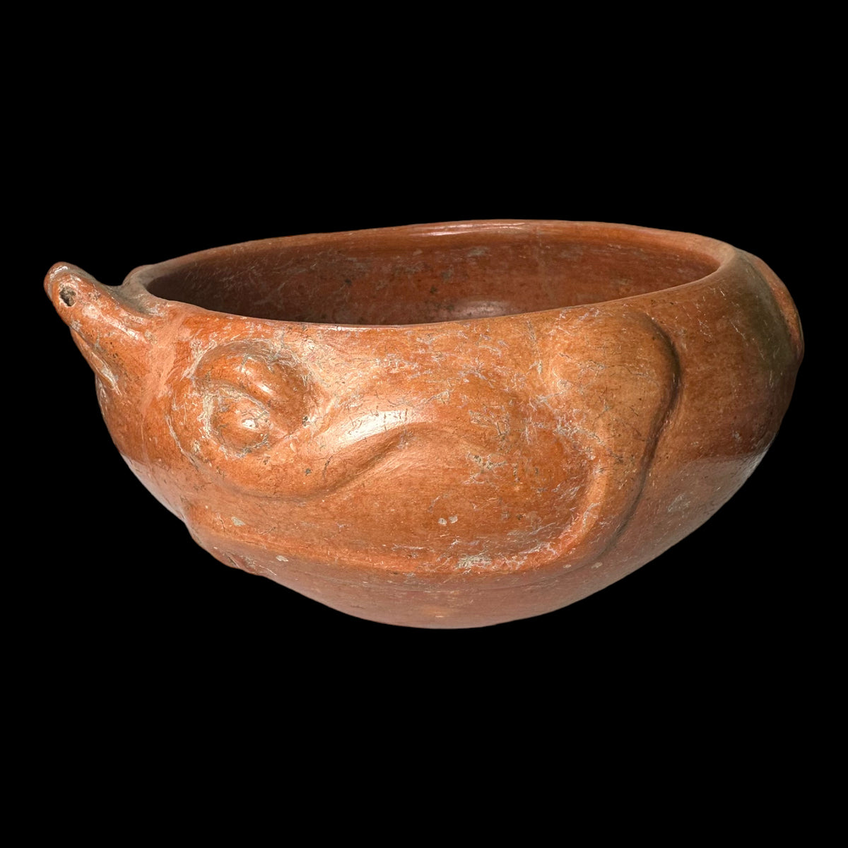 Pre-Columbian Maya orangeware frog vessel